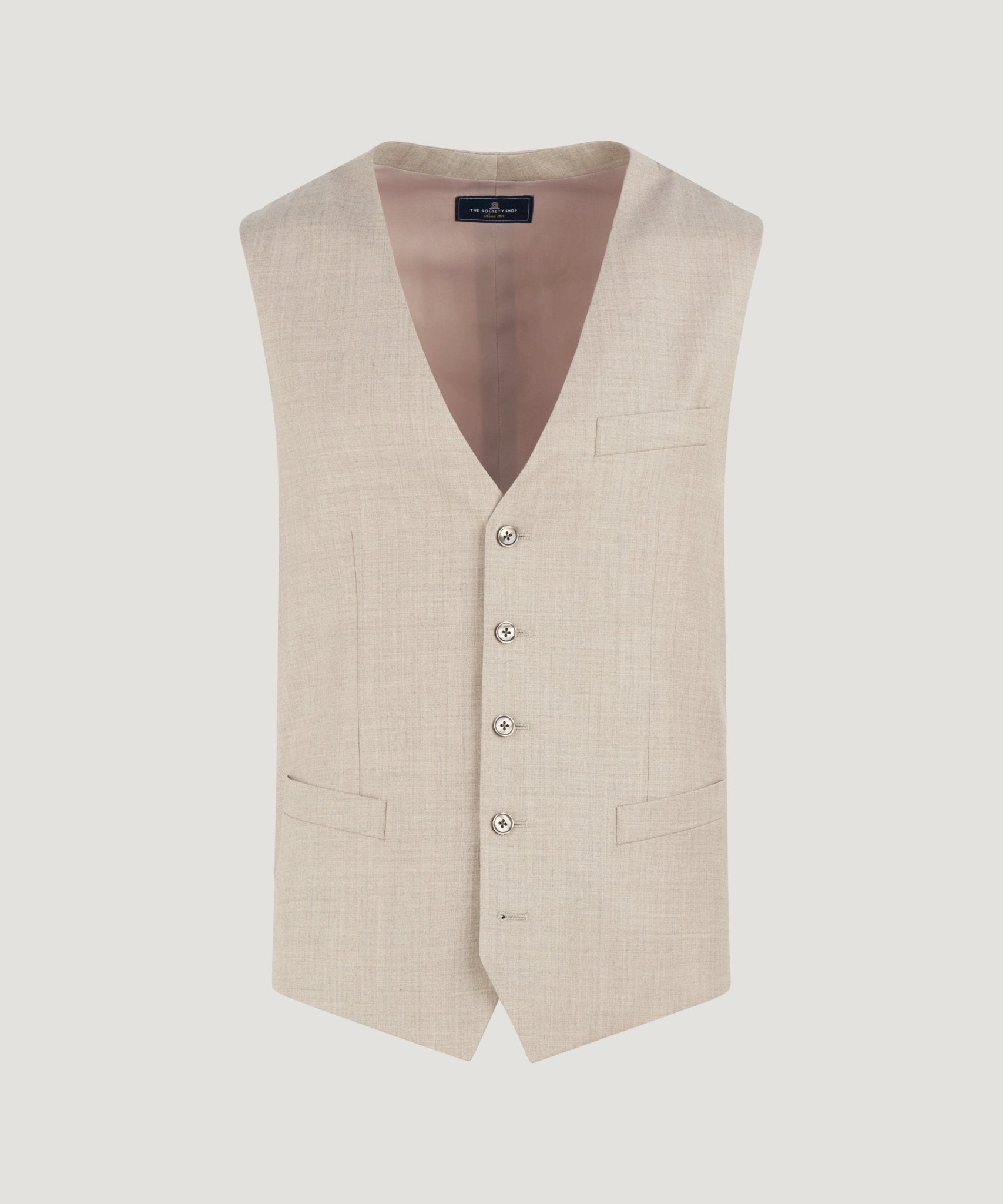 SOCI3TY Limited Driedelig pak Super 130's wol zand - THE SOCIETY SHOP