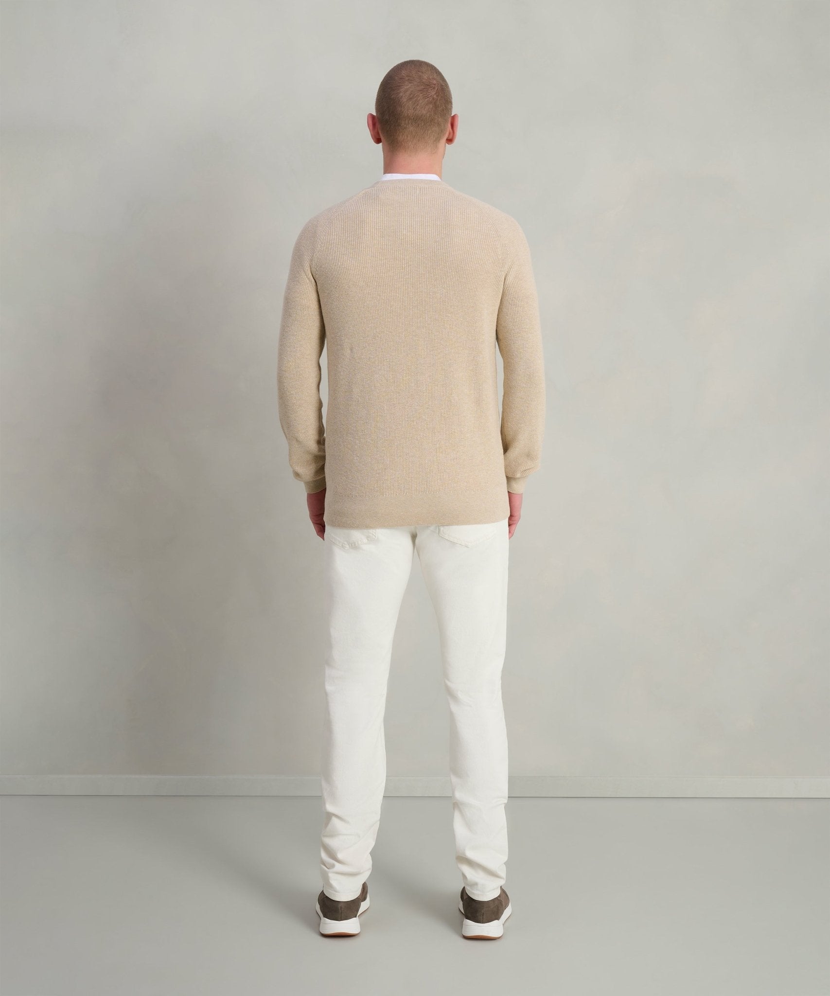 SOCI3TY Fisherman ribbed trui crewneck katoen linnen zand - THE SOCIETY SHOP