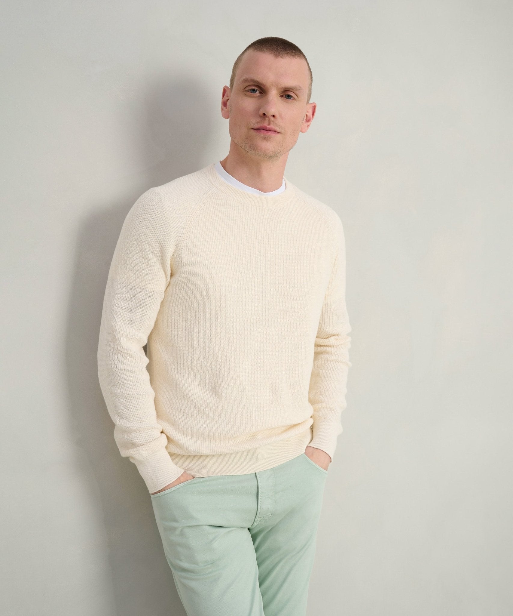 SOCI3TY Fisherman ribbed trui crewneck katoen off - white - THE SOCIETY SHOP