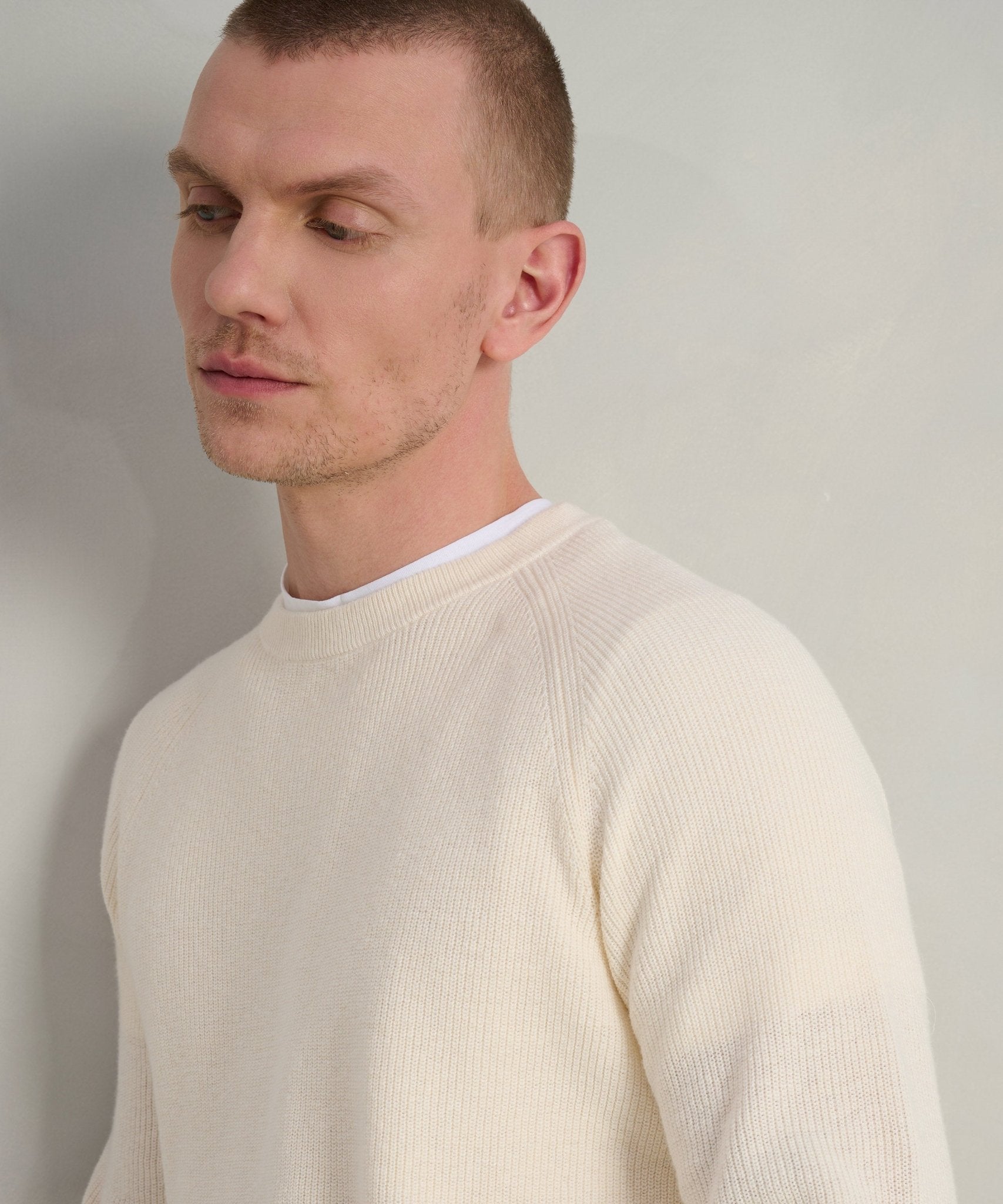 SOCI3TY Fisherman ribbed trui crewneck katoen off - white - THE SOCIETY SHOP