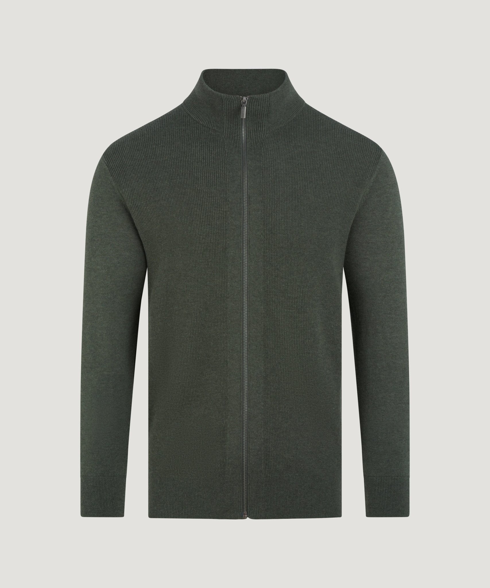 SOCI3TY Limited Full - zip knitted vest extrafine merino/katoen donkergroen - THE SOCIETY SHOP