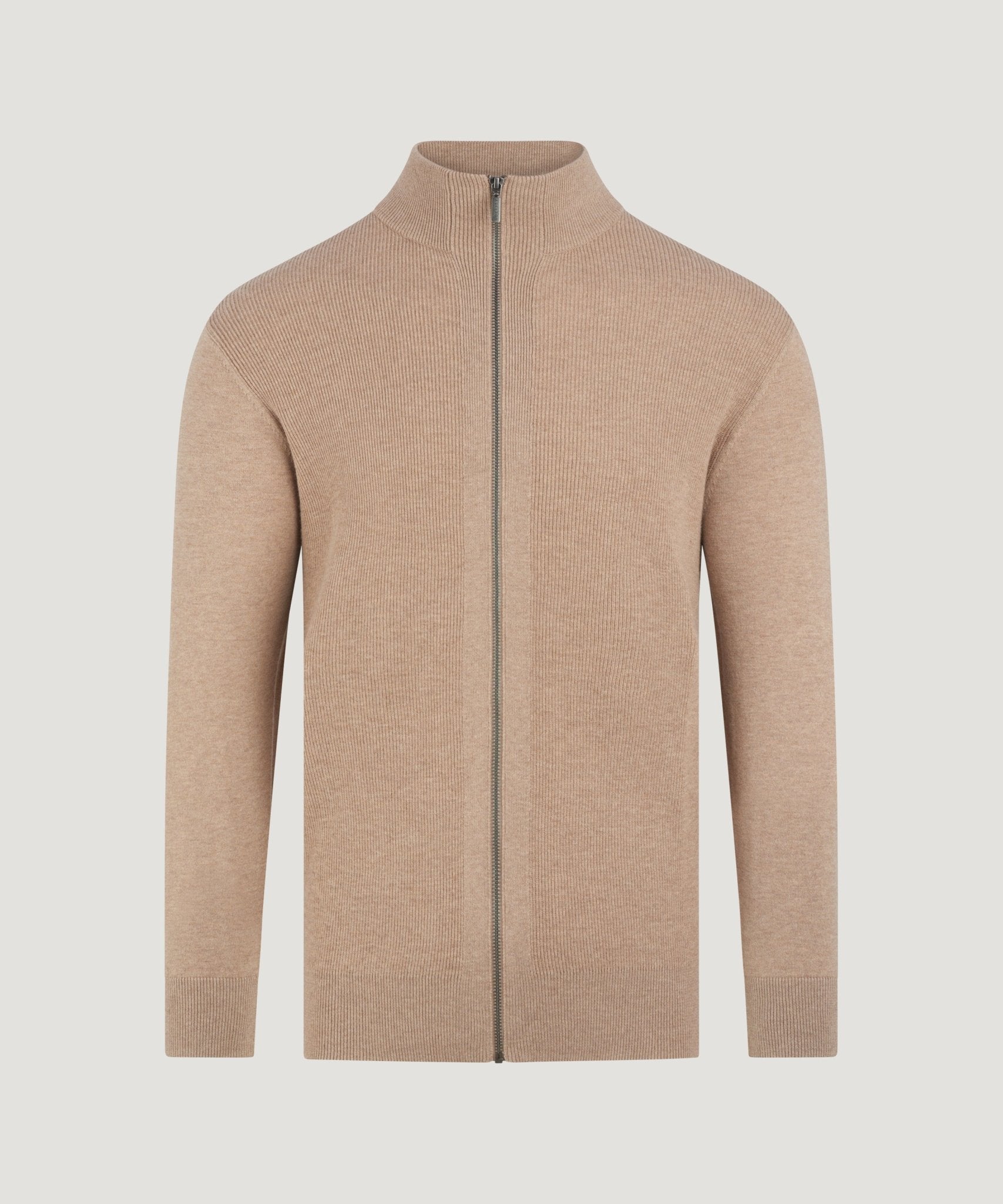SOCI3TY Limited Full - zip knitted vest extrafine merino/katoen lichtbruin - THE SOCIETY SHOP