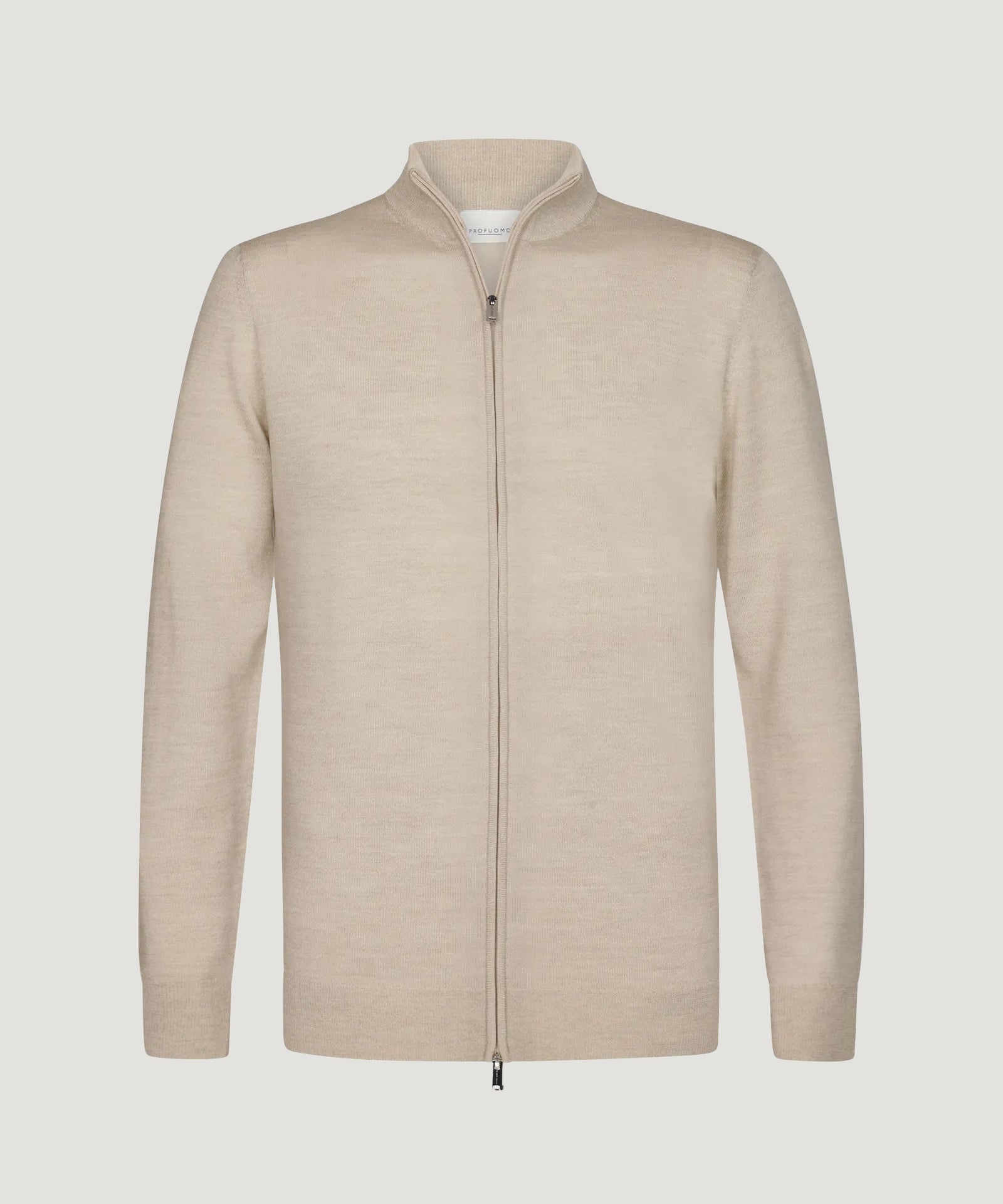 Profuomo Full - zip merino cardigan beige - THE SOCIETY SHOP