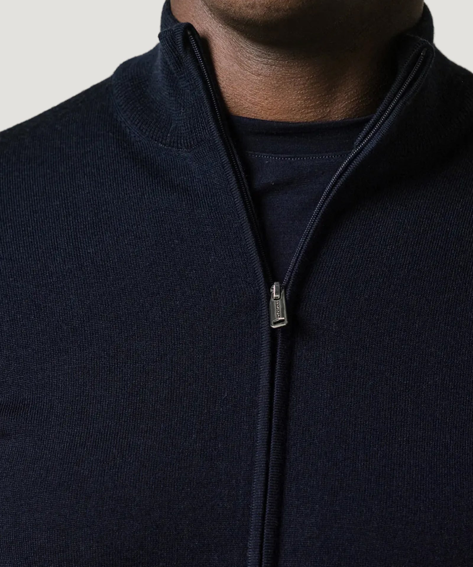 Profuomo Full - zip merino cardigan donkerblauw - THE SOCIETY SHOP