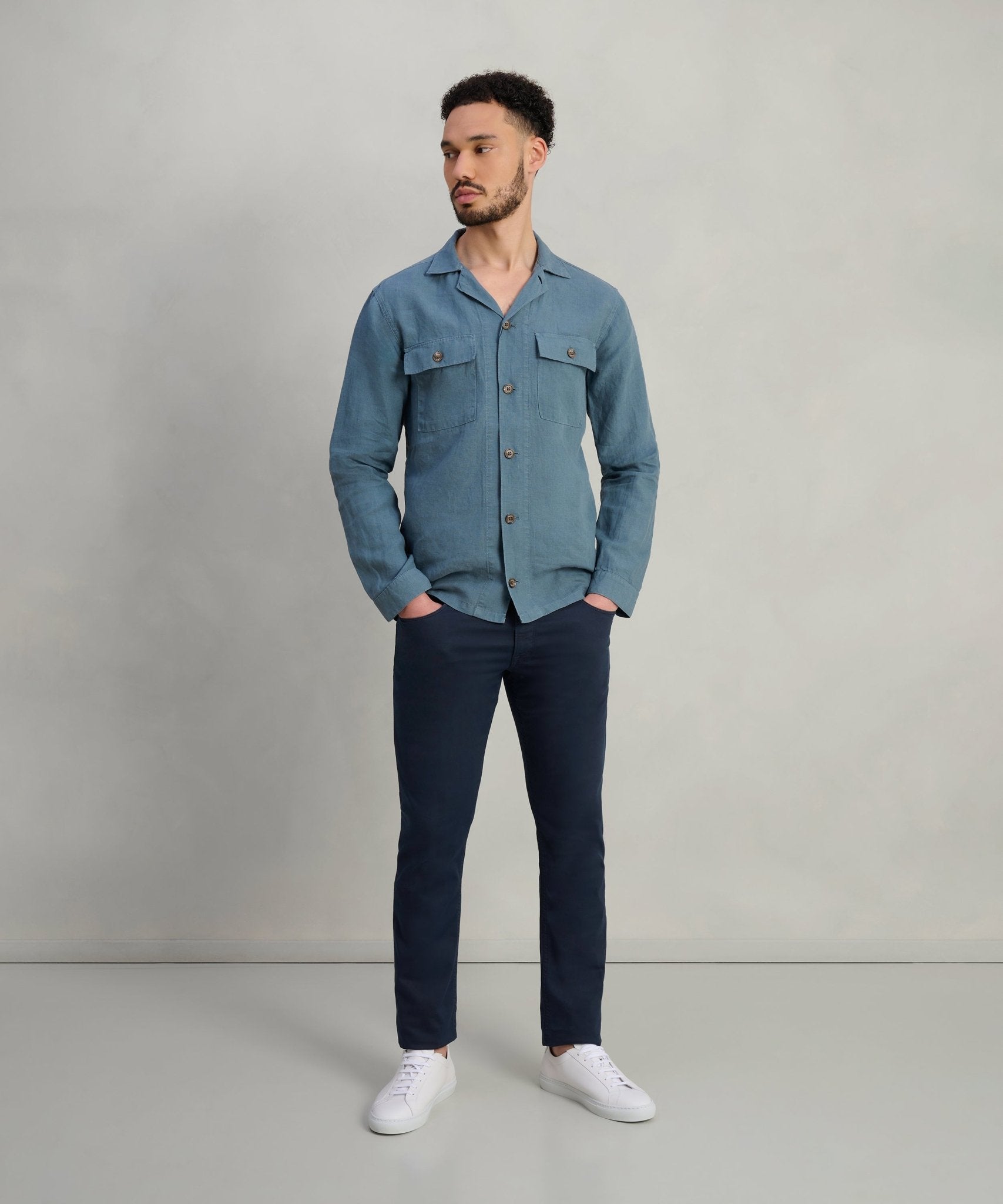 SOCI3TY Gaia overshirt gewassen linnen faded blue - THE SOCIETY SHOP