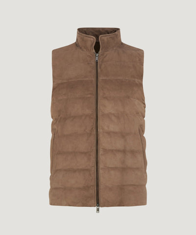 SOCI3TY Limited Gewatteerde bodywarmer suède bruin - THE SOCIETY SHOP