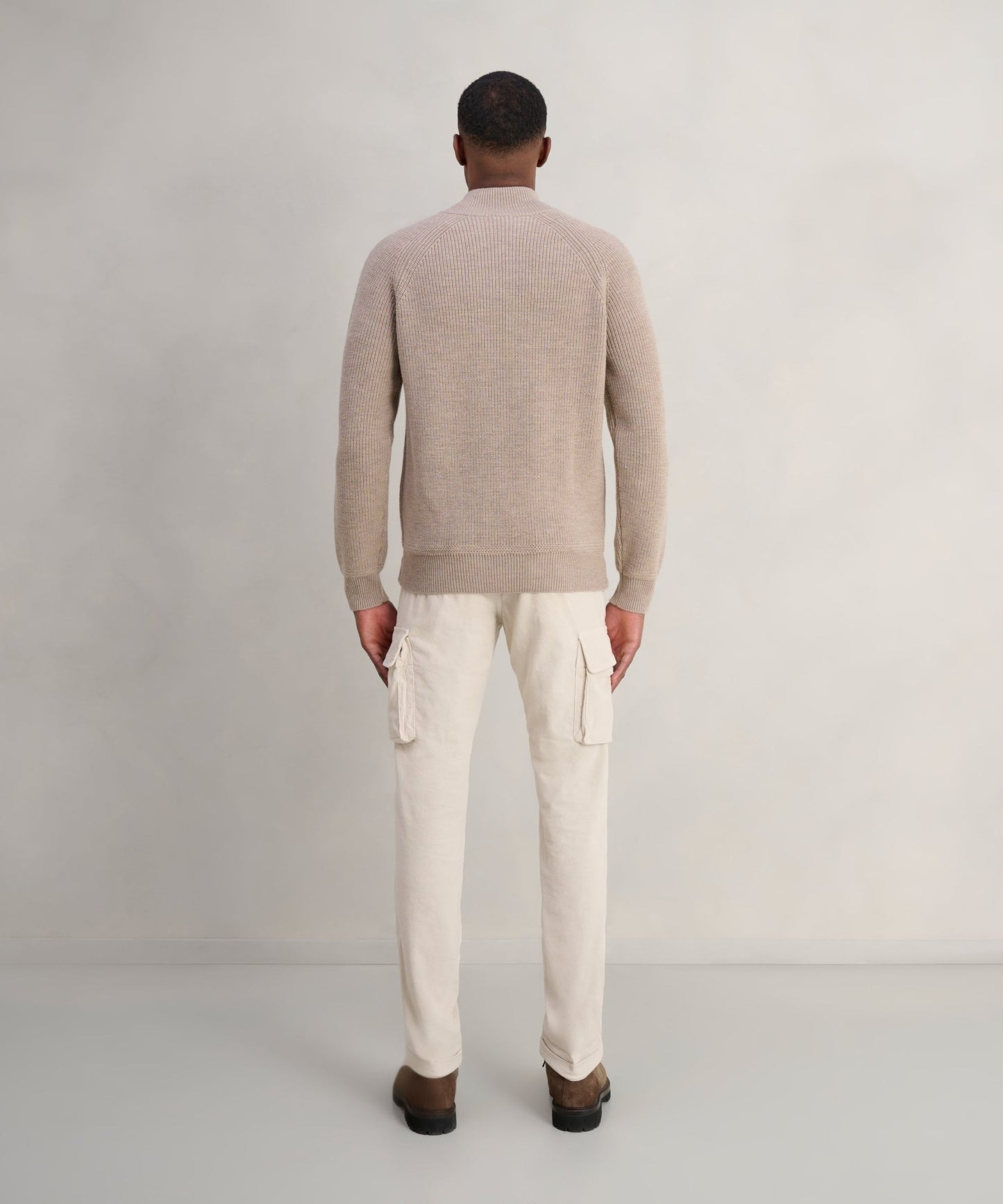 SOCI3TY Grofgebreide trui half - zip merinowol beige - The Society Shop