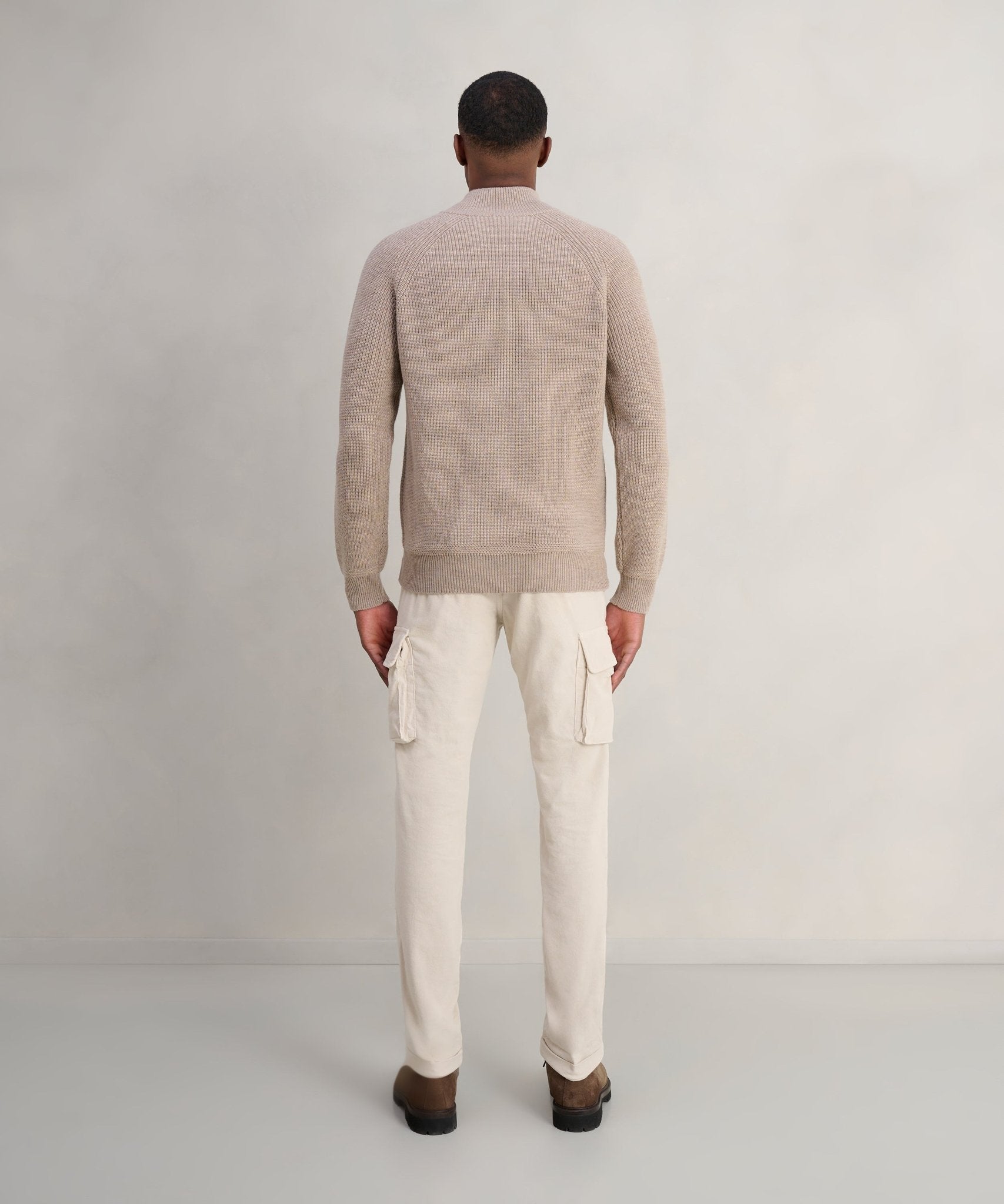 SOCI3TY Grofgebreide trui half - zip merinowol beige - The Society Shop