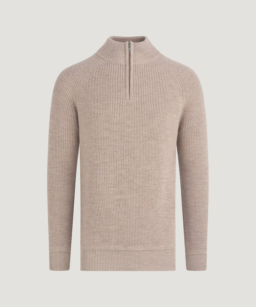 Grofgebreide trui half-zip merinowol beige