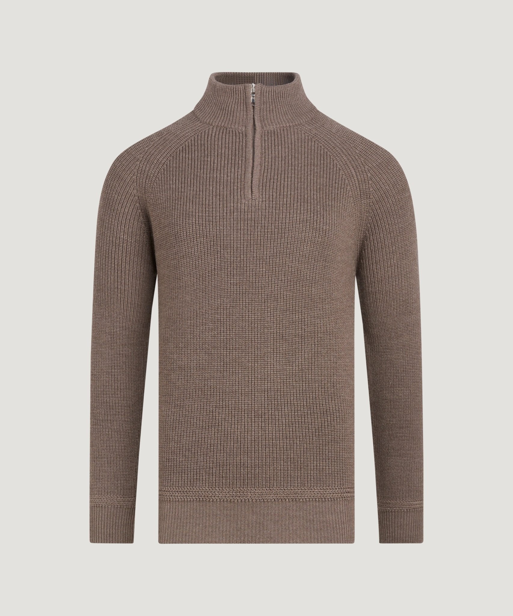 SOCI3TY Heavy knit half - zip trui merinowol bruin - THE SOCIETY SHOP