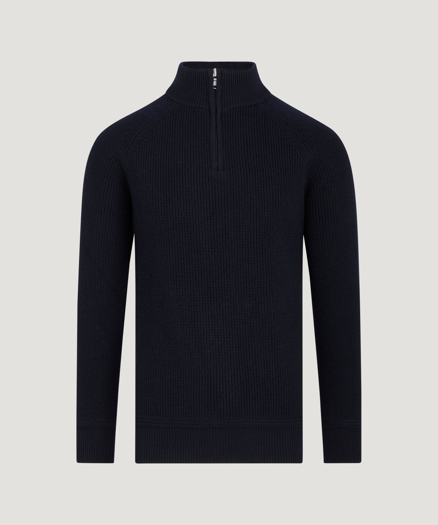 SOCI3TY Heavy knit half - zip trui merinowol donkerblauw - THE SOCIETY SHOP