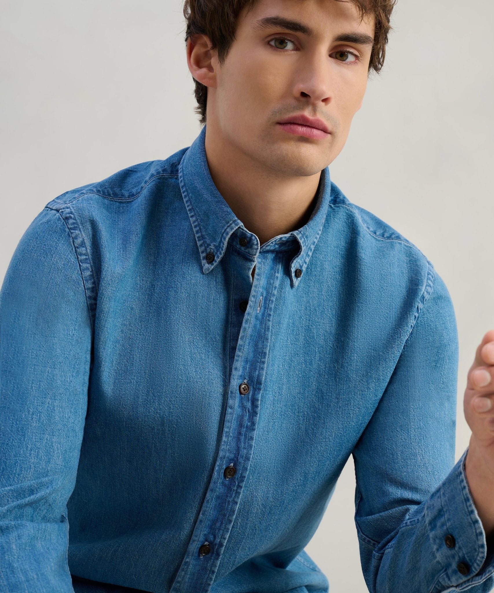 Profuomo Japanese denim overhemd katoen blauw - The Society Shop