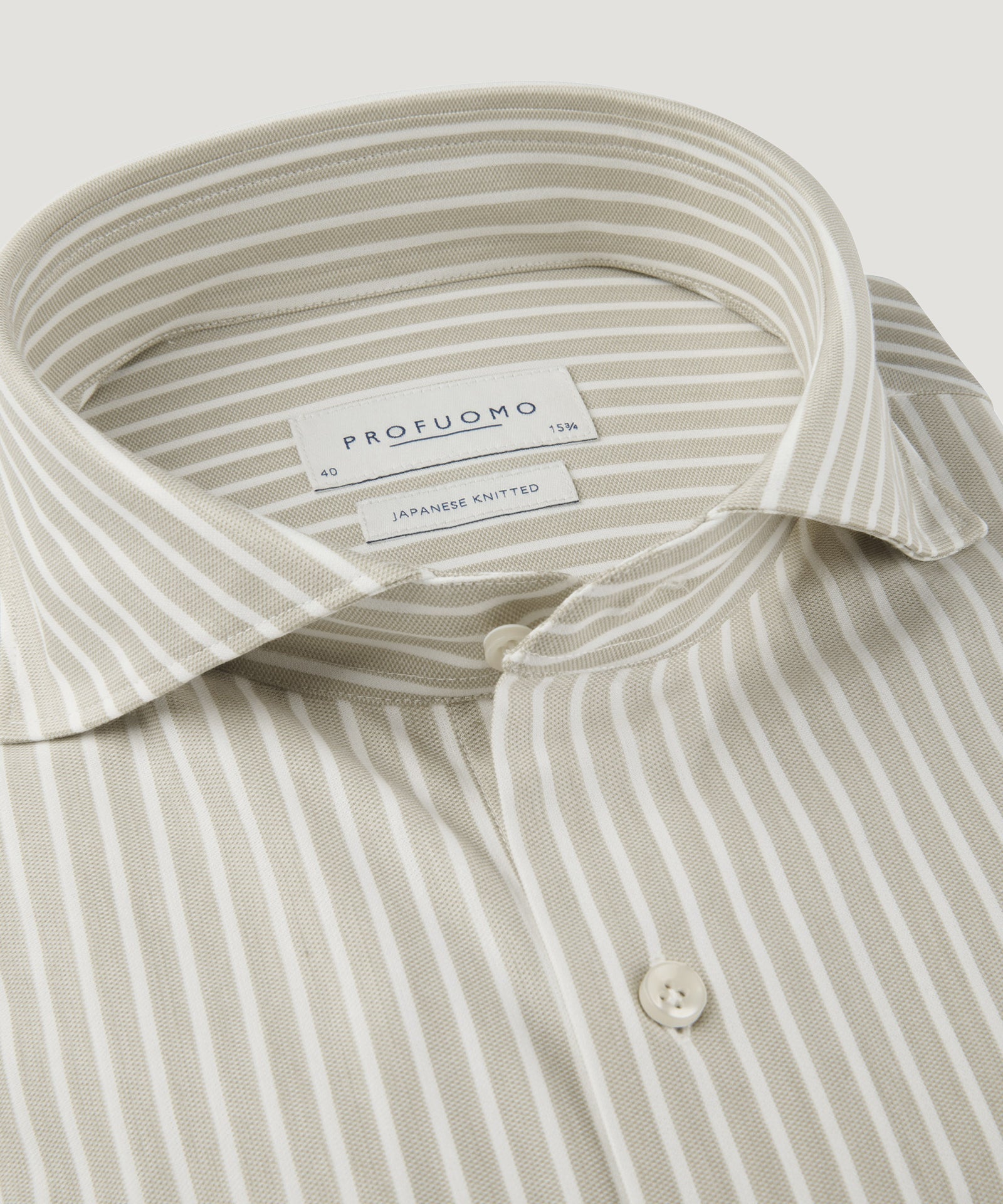 Profuomo Japanese knitted overhemd beige gestreept - THE SOCIETY SHOP