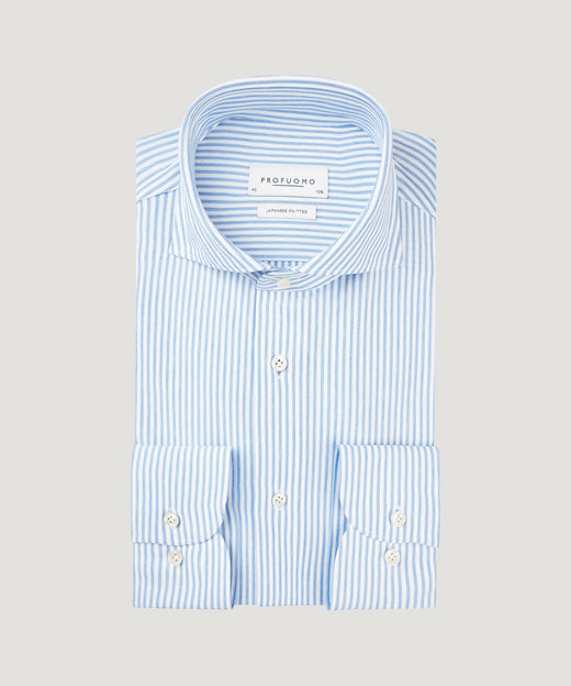Profuomo Japanese knitted overhemd blauw gestreept - The Society Shop