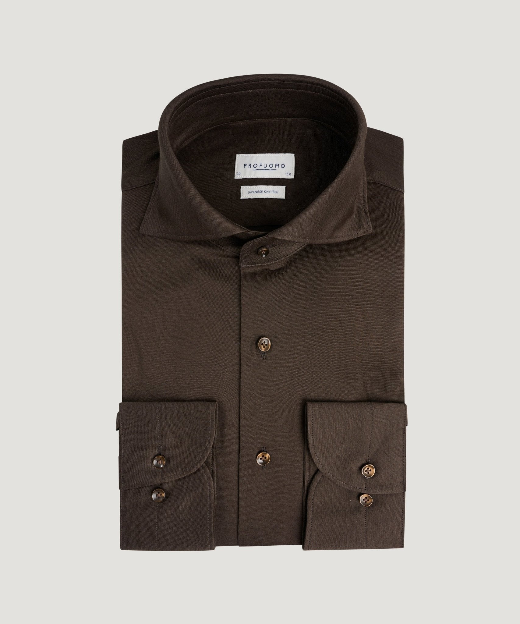 Profuomo Japanese knitted overhemd donkerbruin - THE SOCIETY SHOP