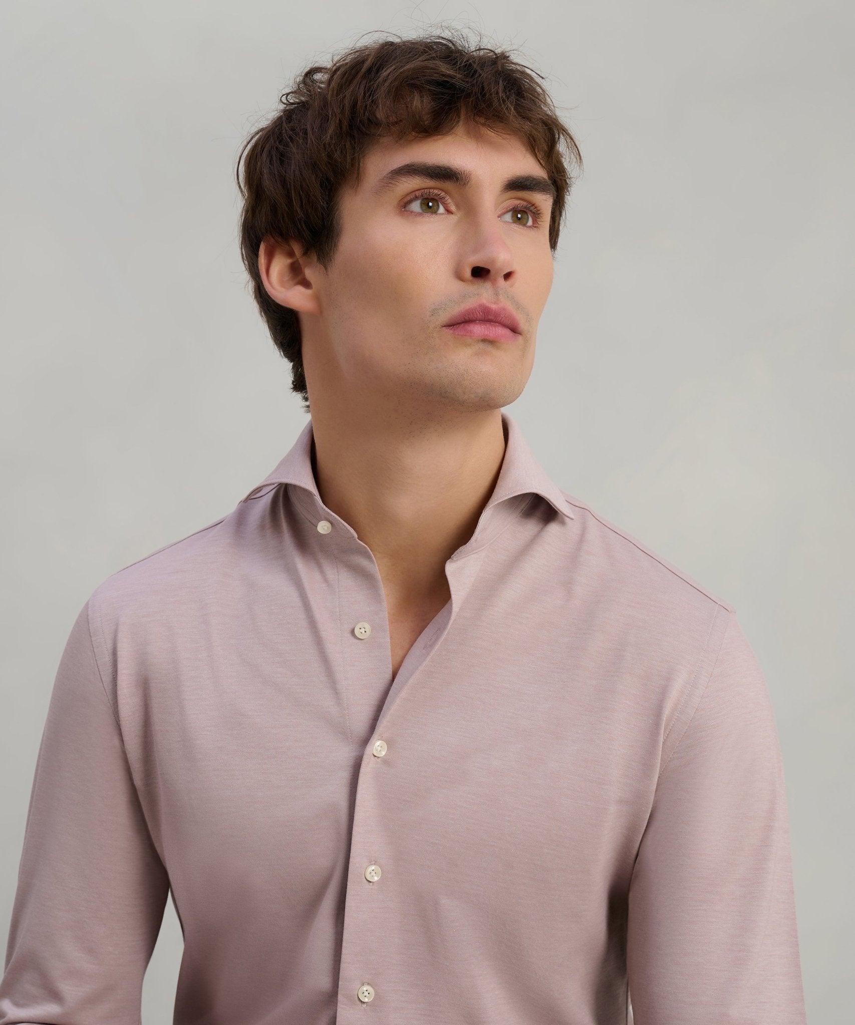 Profuomo Japanese knitted overhemd katoenmix roze - The Society Shop