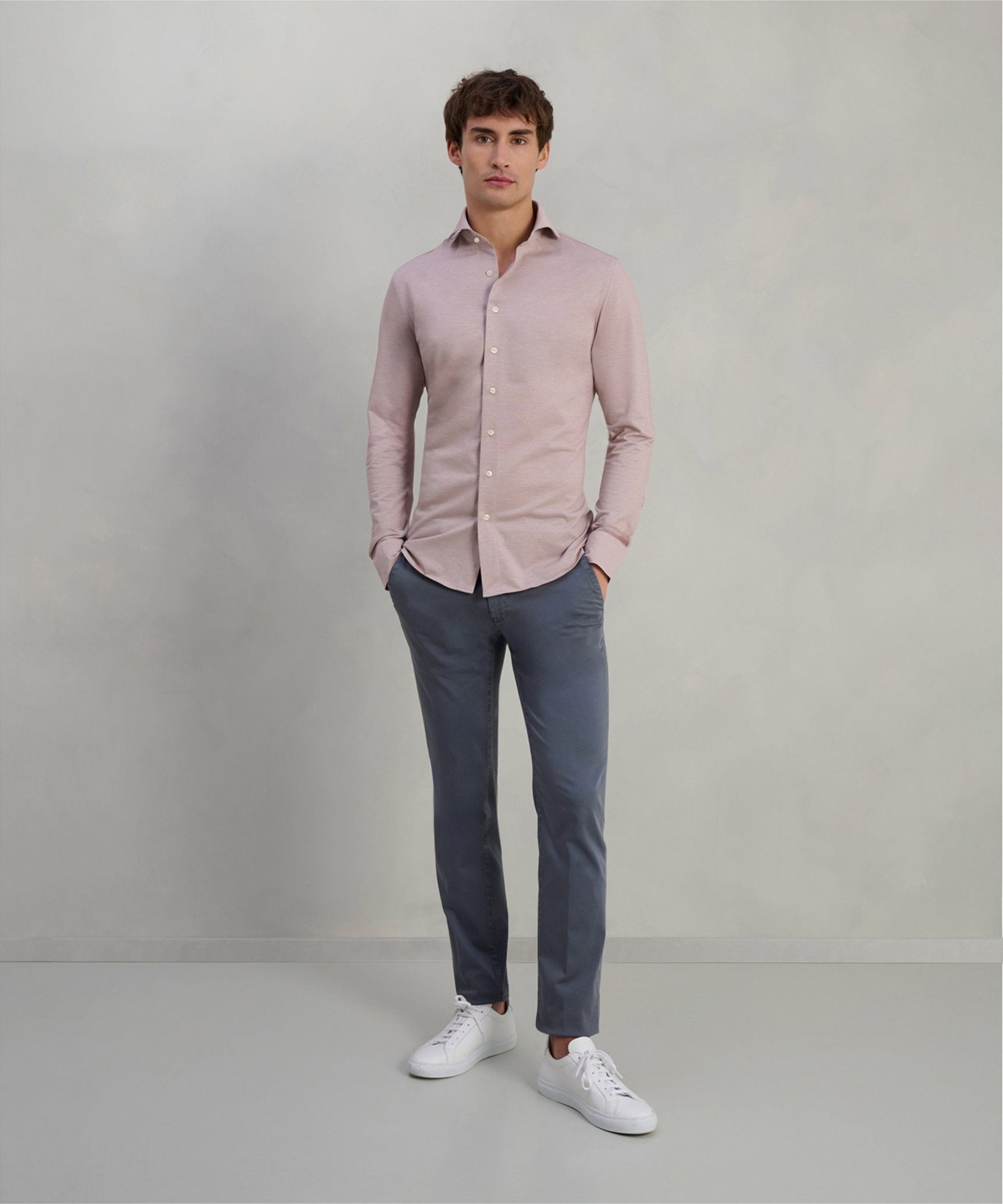 Profuomo Japanese knitted overhemd katoenmix roze - The Society Shop