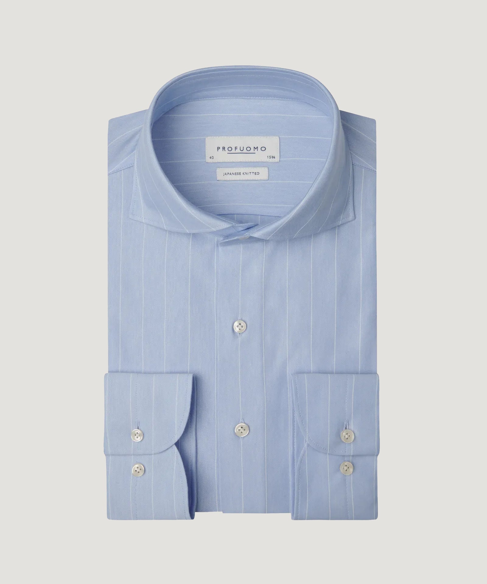 Profuomo Japanese knitted overhemd lichtblauw gestreept - THE SOCIETY SHOP