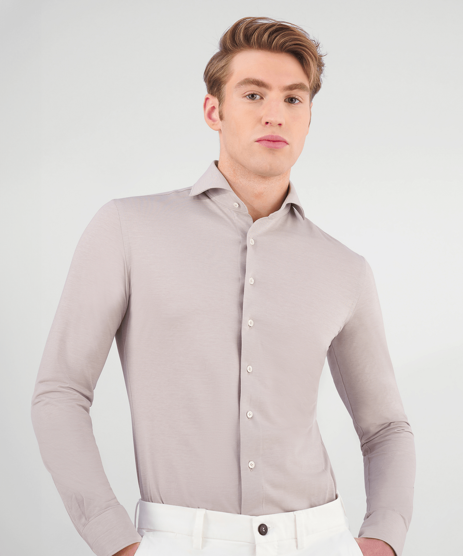 Profuomo Japanese knitted shirt katoen lichtbruin - The Society Shop