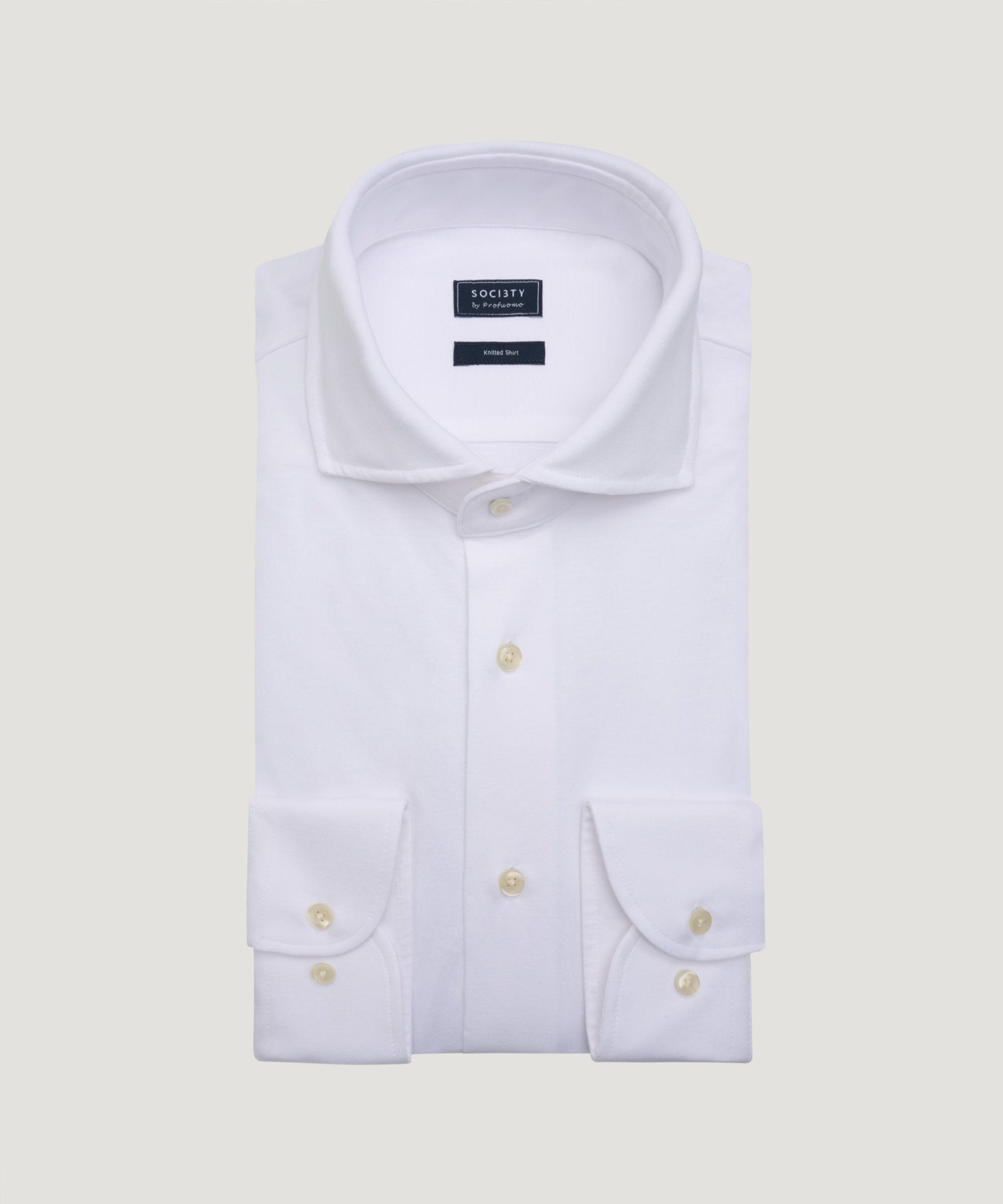 Profuomo Knitted overhemd katoen single jersey wit - THE SOCIETY SHOP