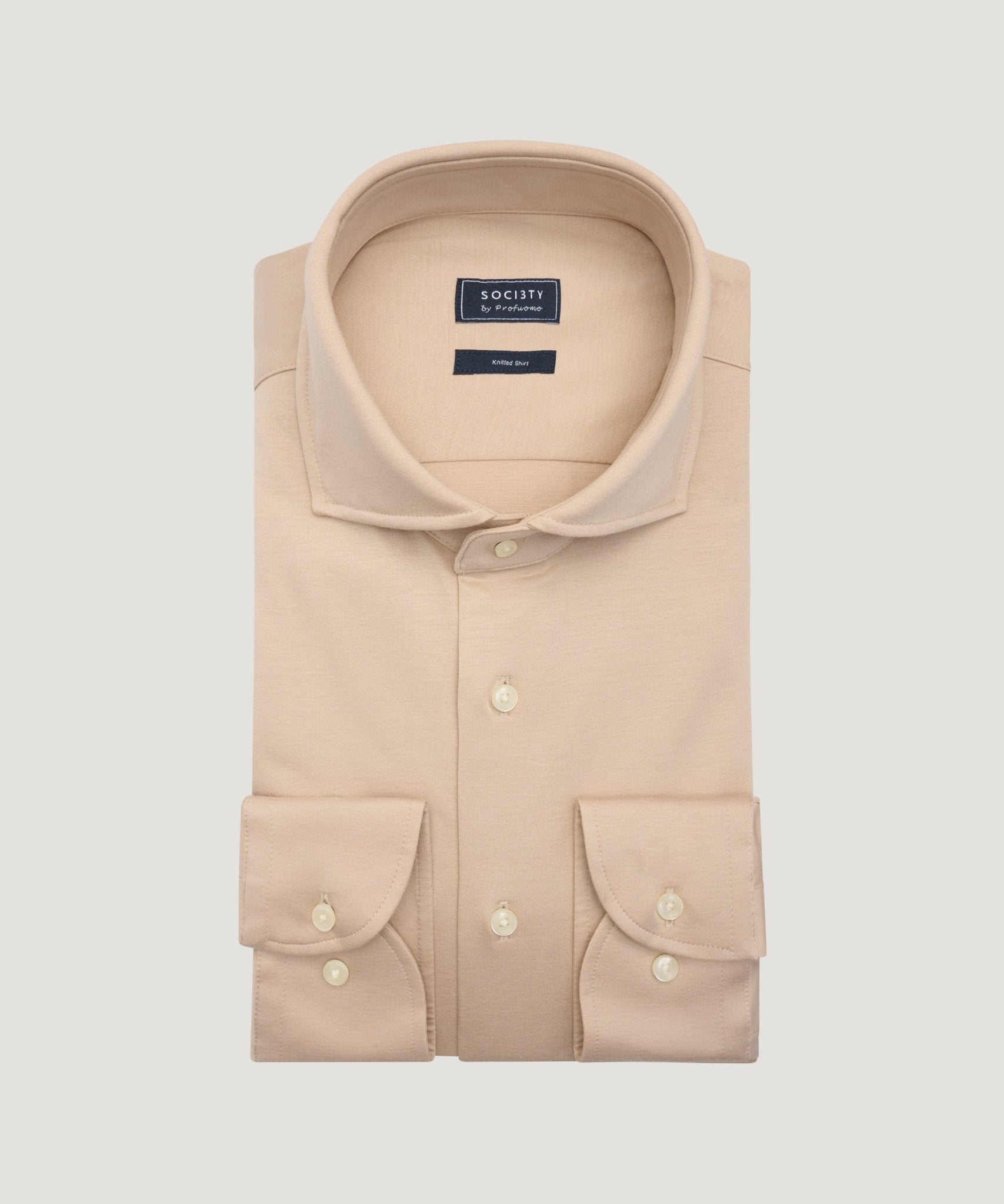 Profuomo Knitted overhemd single jersey katoen beige - THE SOCIETY SHOP