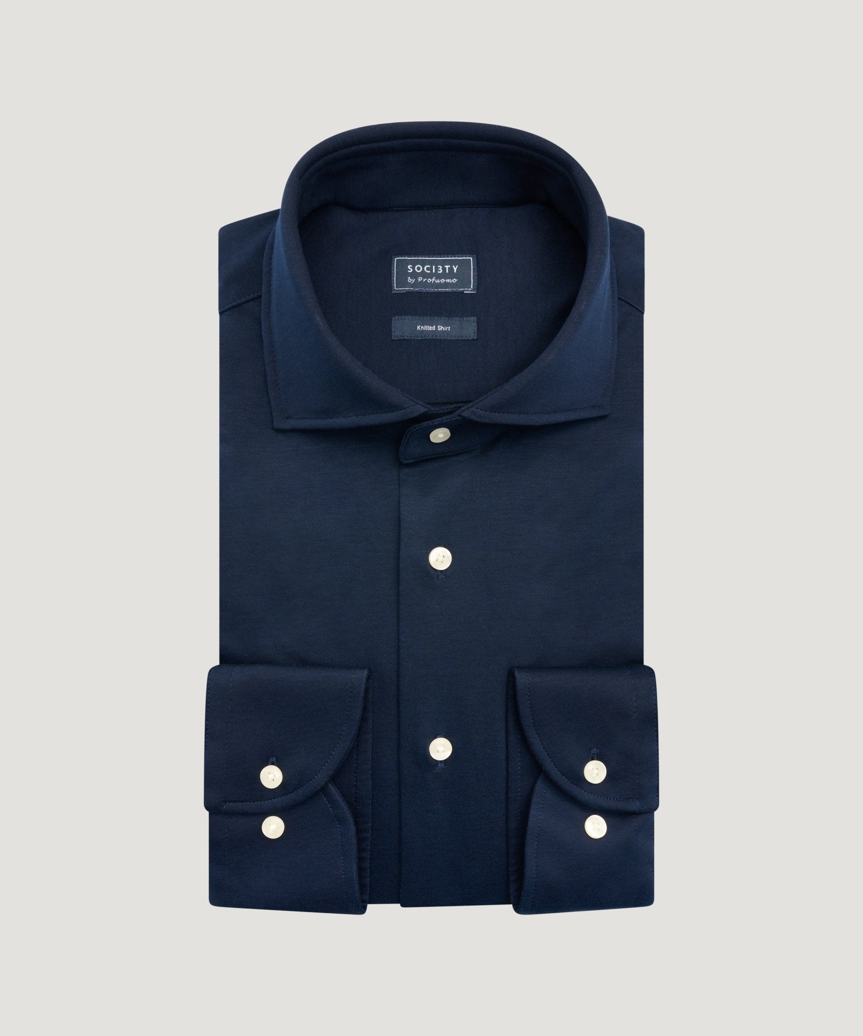 Profuomo Knitted overhemd single jersey katoen donkerblauw - THE SOCIETY SHOP