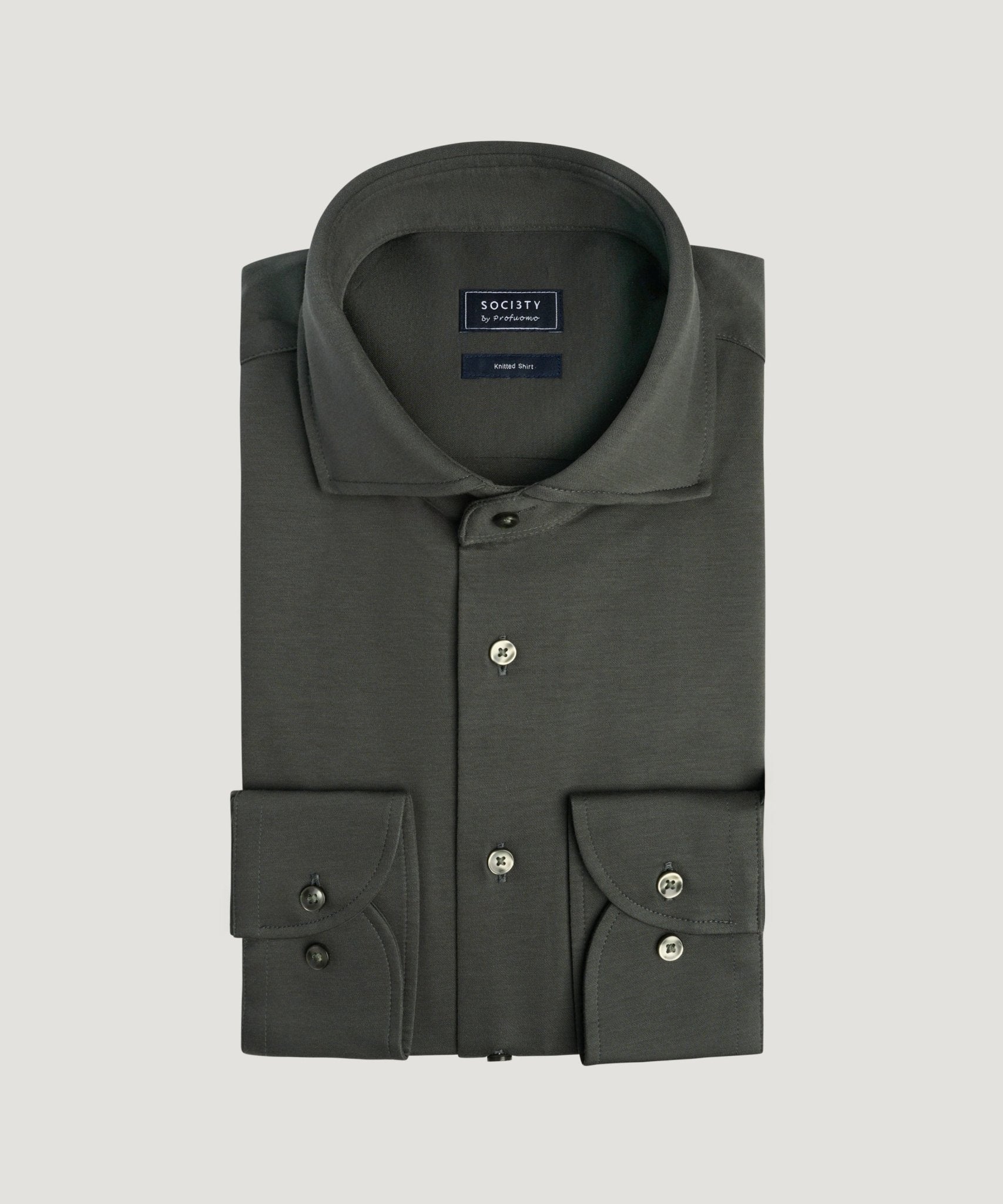 Profuomo Knitted overhemd single jersey katoen donkergroen - THE SOCIETY SHOP