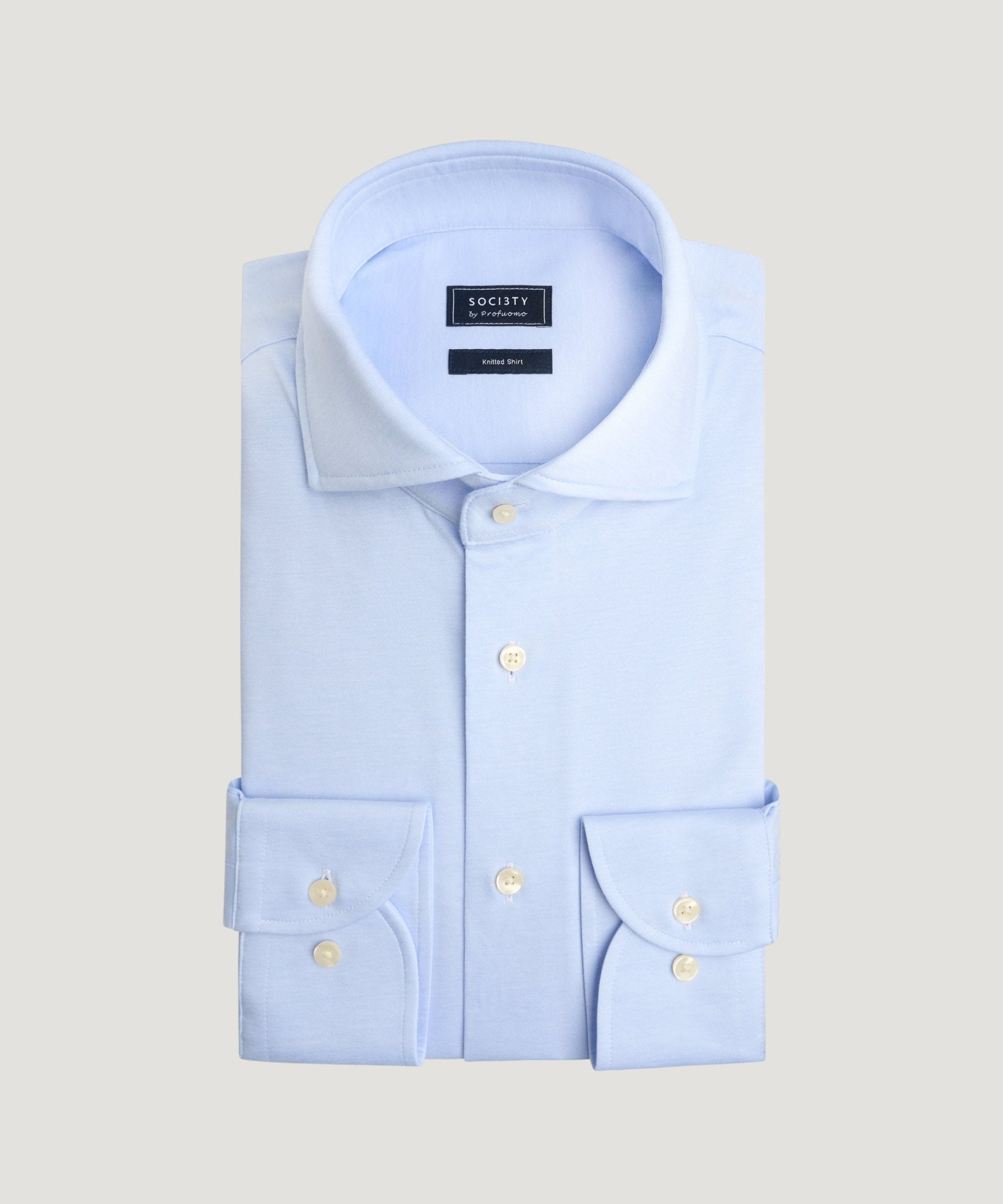 Profuomo Knitted overhemd single jersey katoen lichtblauw - THE SOCIETY SHOP