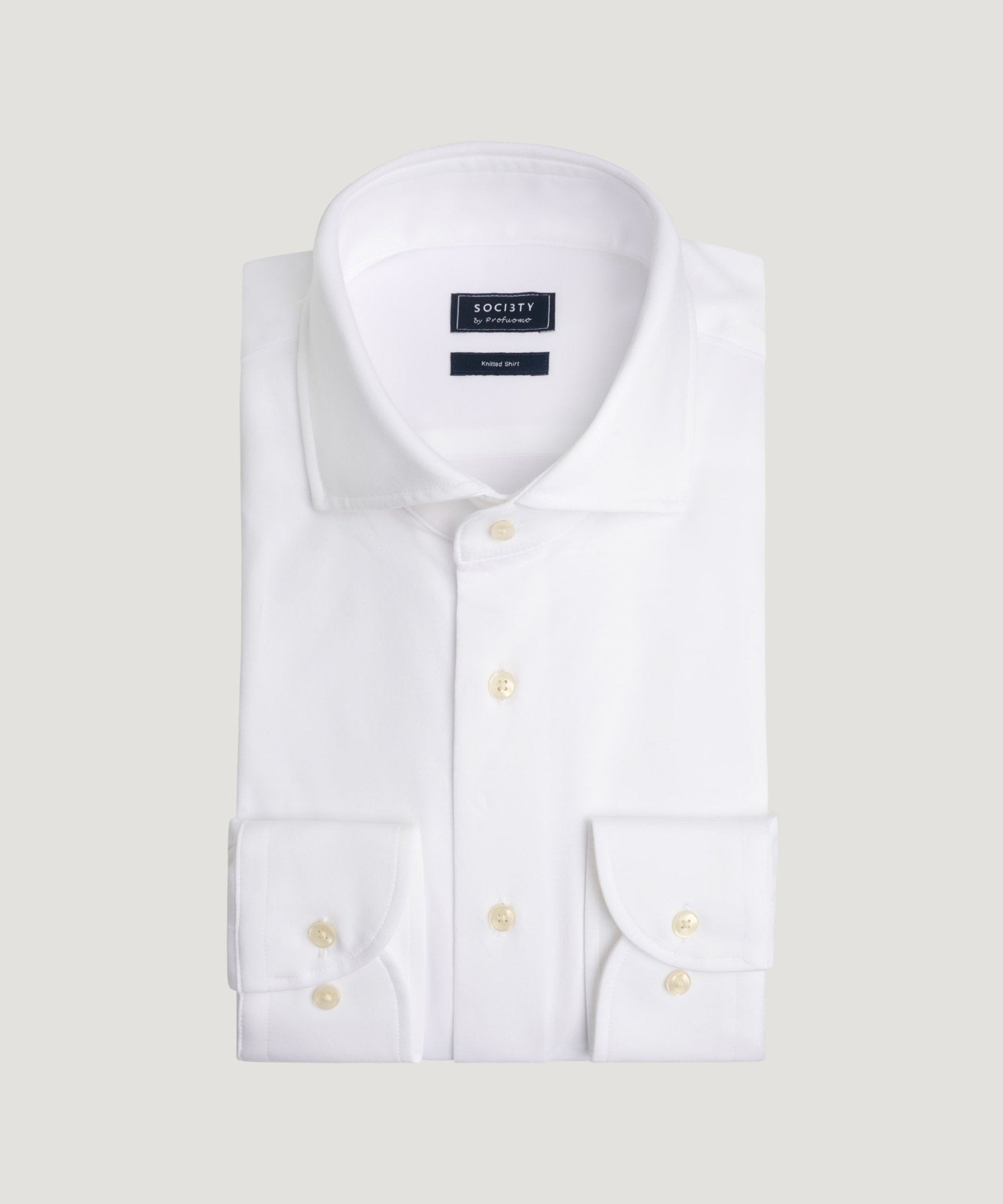 Profuomo Knitted overhemd single jersey katoen wit - THE SOCIETY SHOP