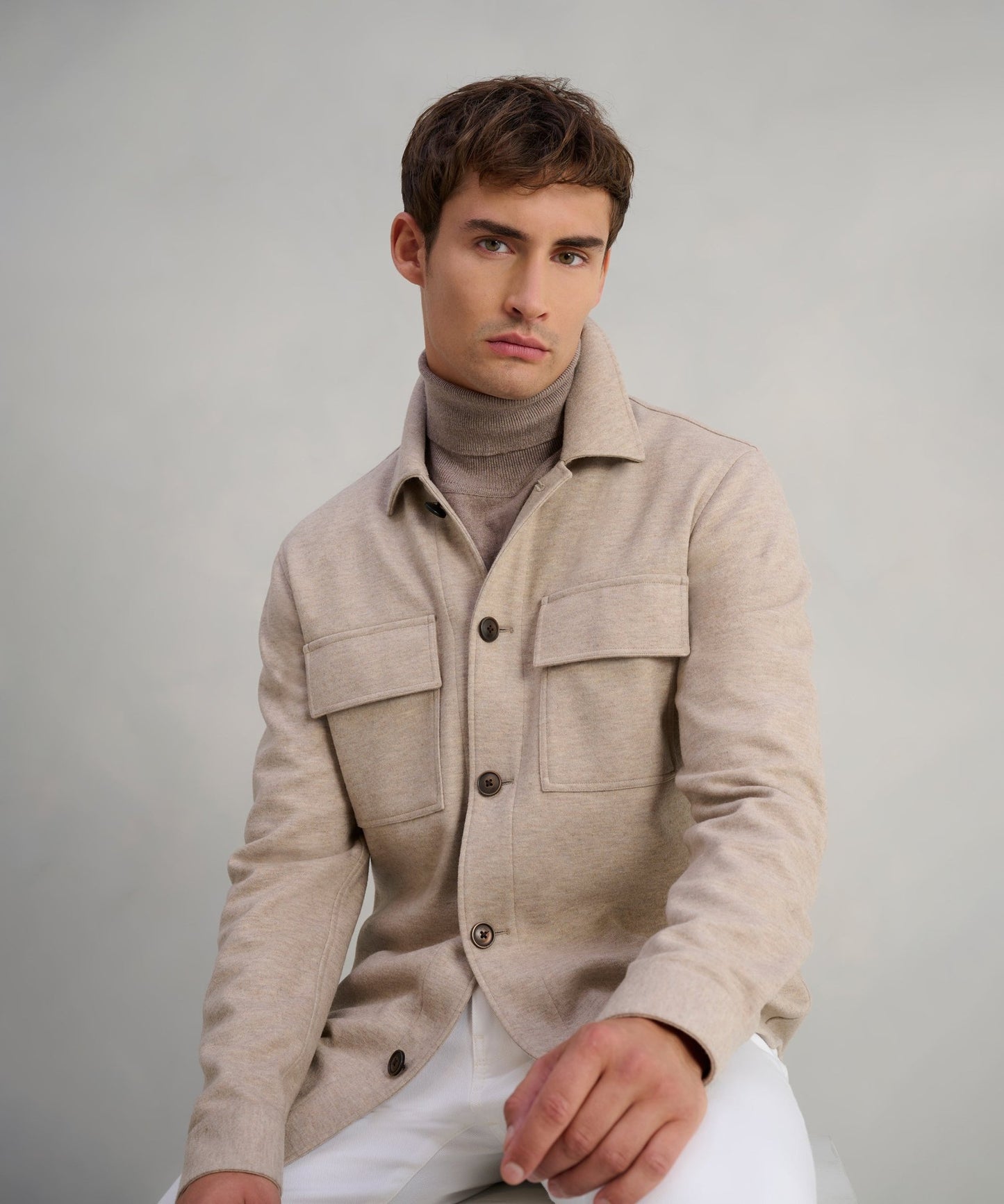 Profuomo Knitted overshirt wolmix beige - The Society Shop