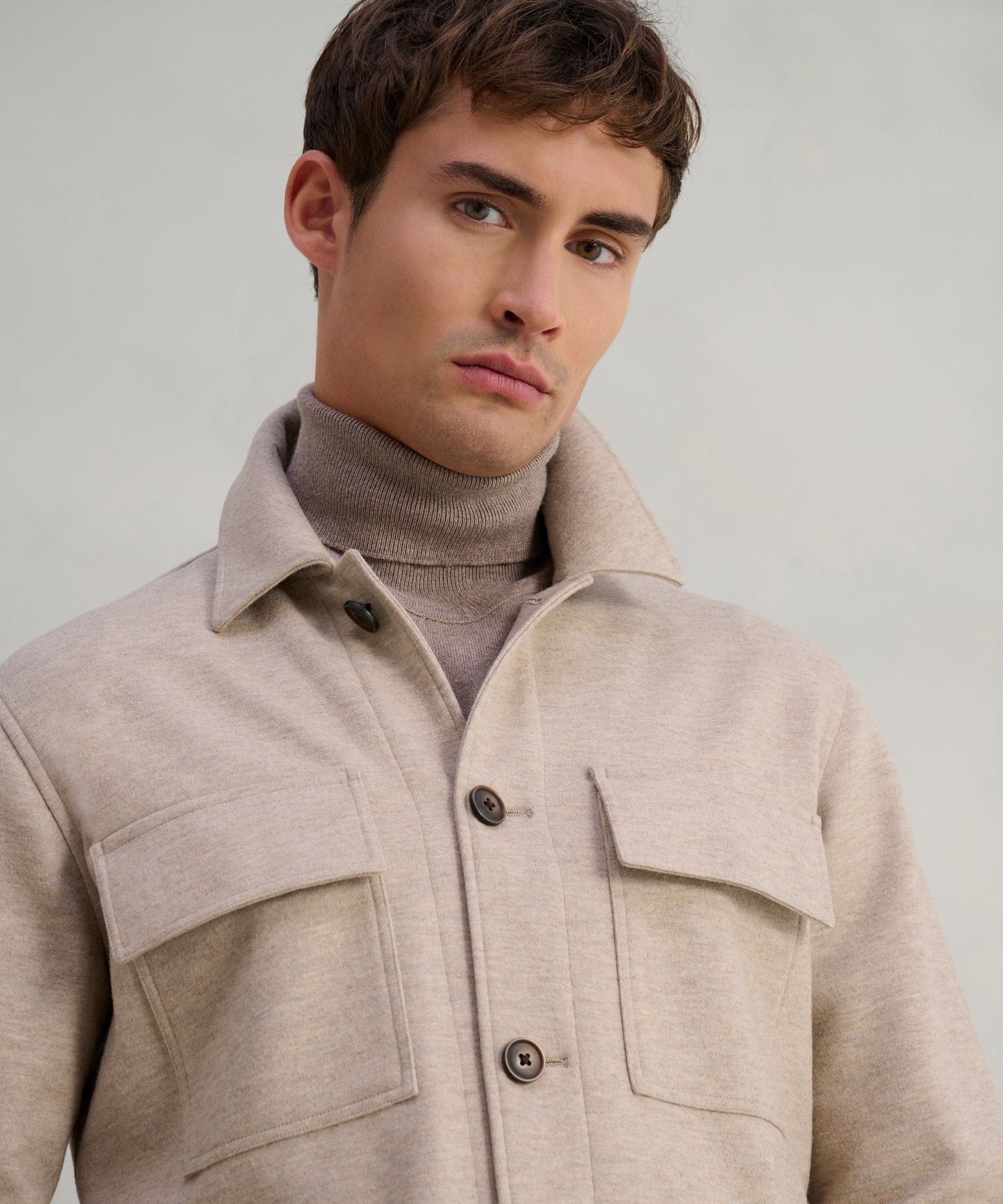 Profuomo Knitted overshirt wolmix beige - The Society Shop