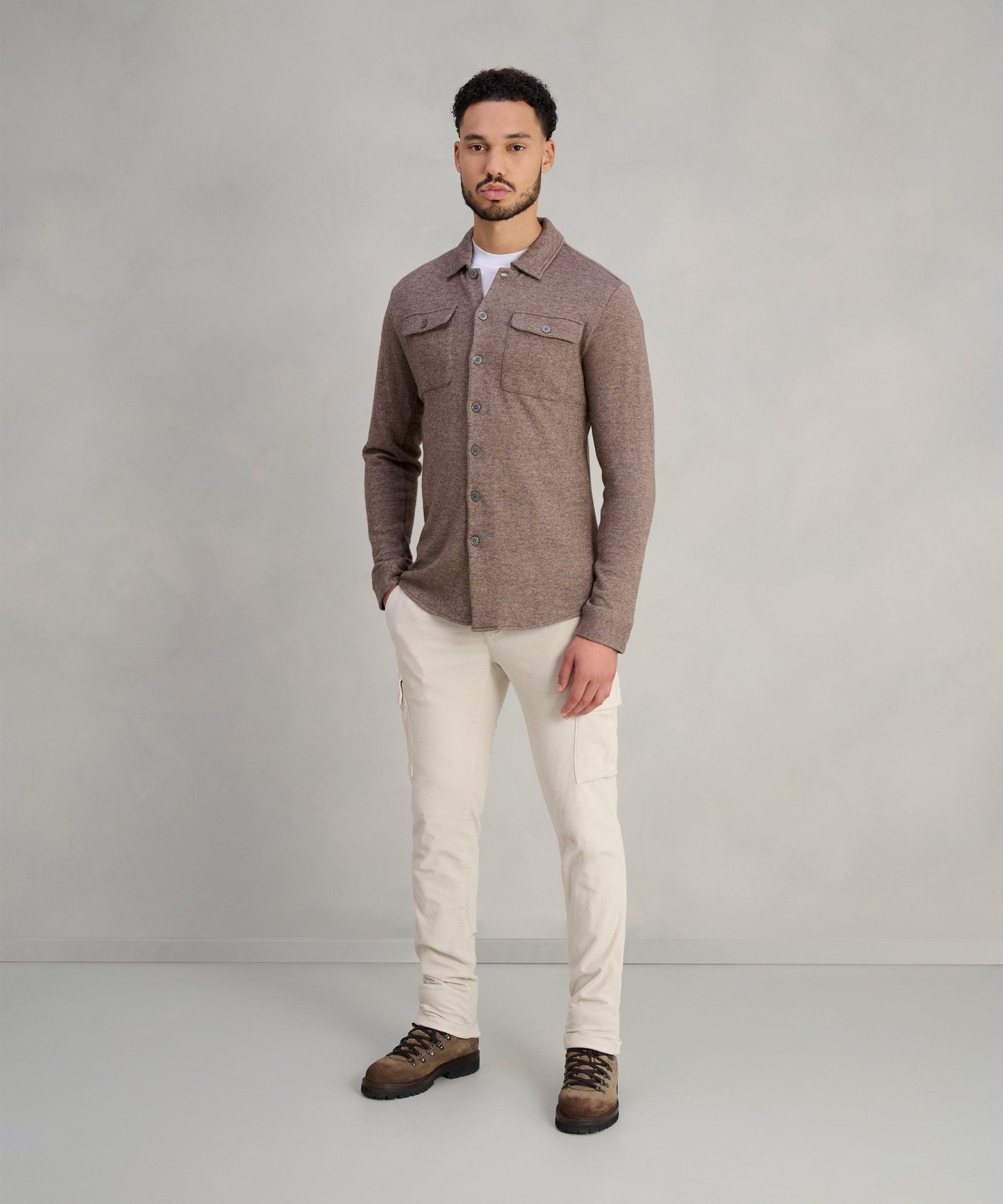 Profuomo Knitted overshirt wolmix bruin - The Society Shop