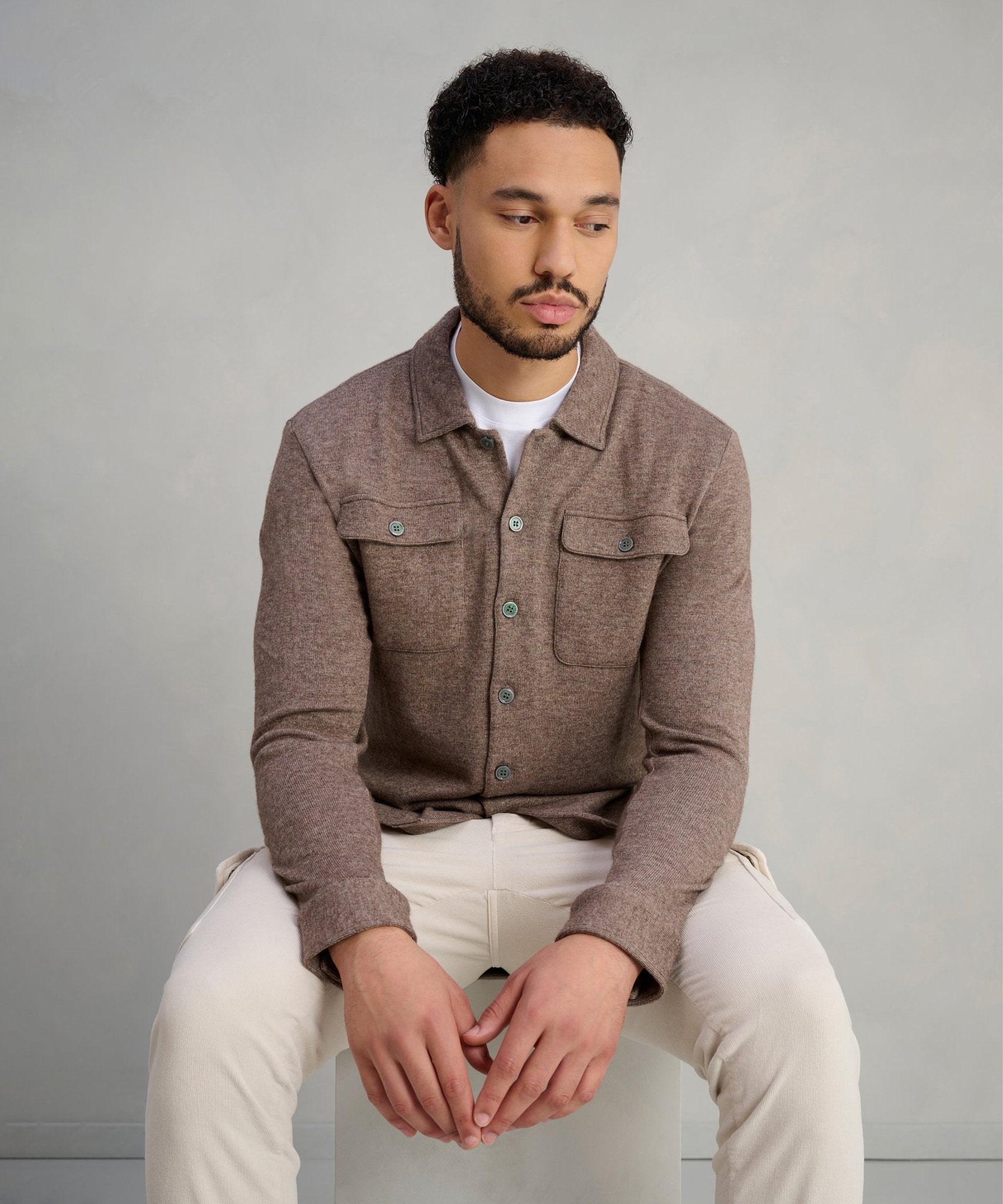 Profuomo Knitted overshirt wolmix bruin - The Society Shop