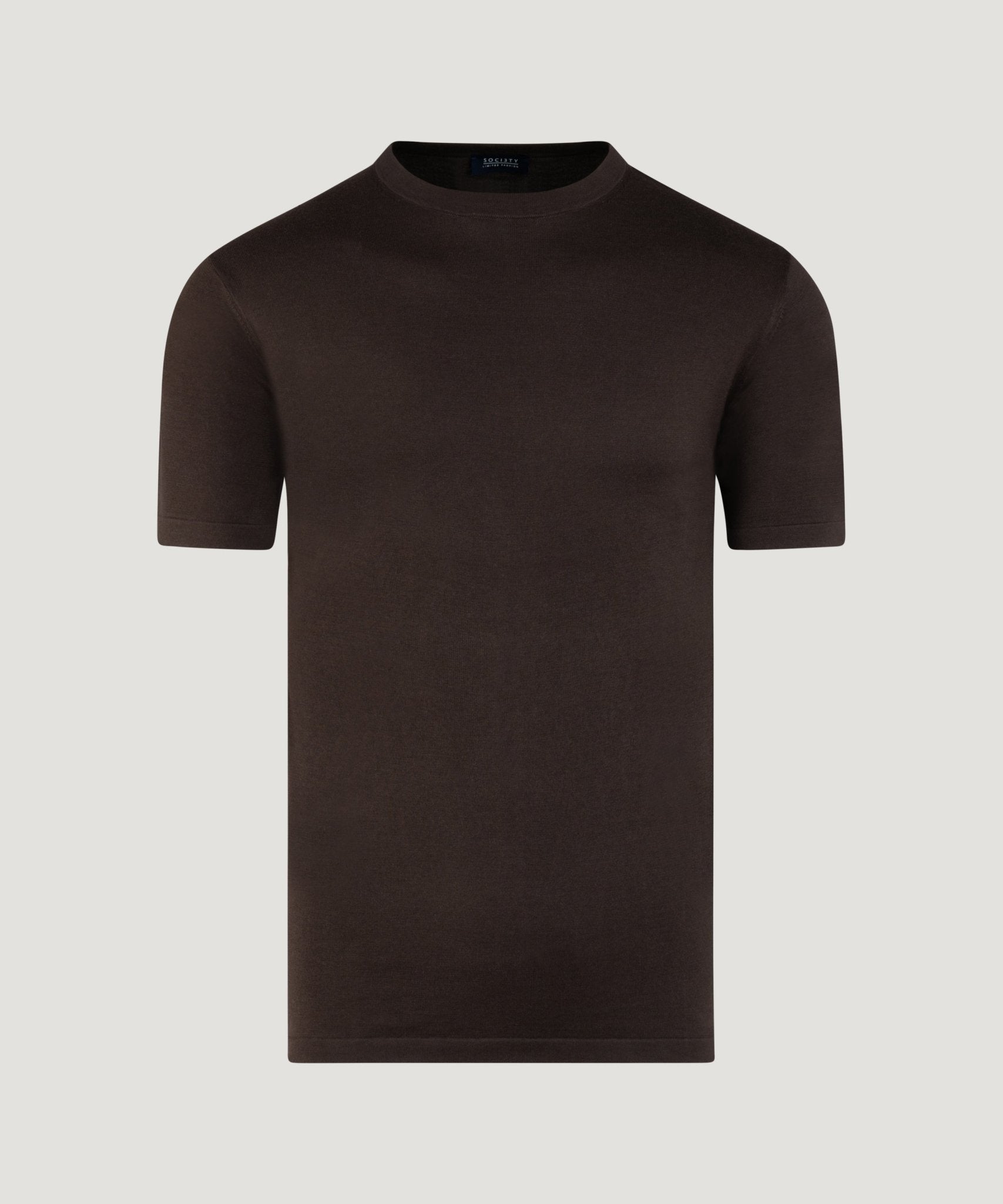 SOCI3TY Limited Fashion Knitted T-shirt katoen/zijde/kasjmier donkerbruin - THE SOCIETY SHOP