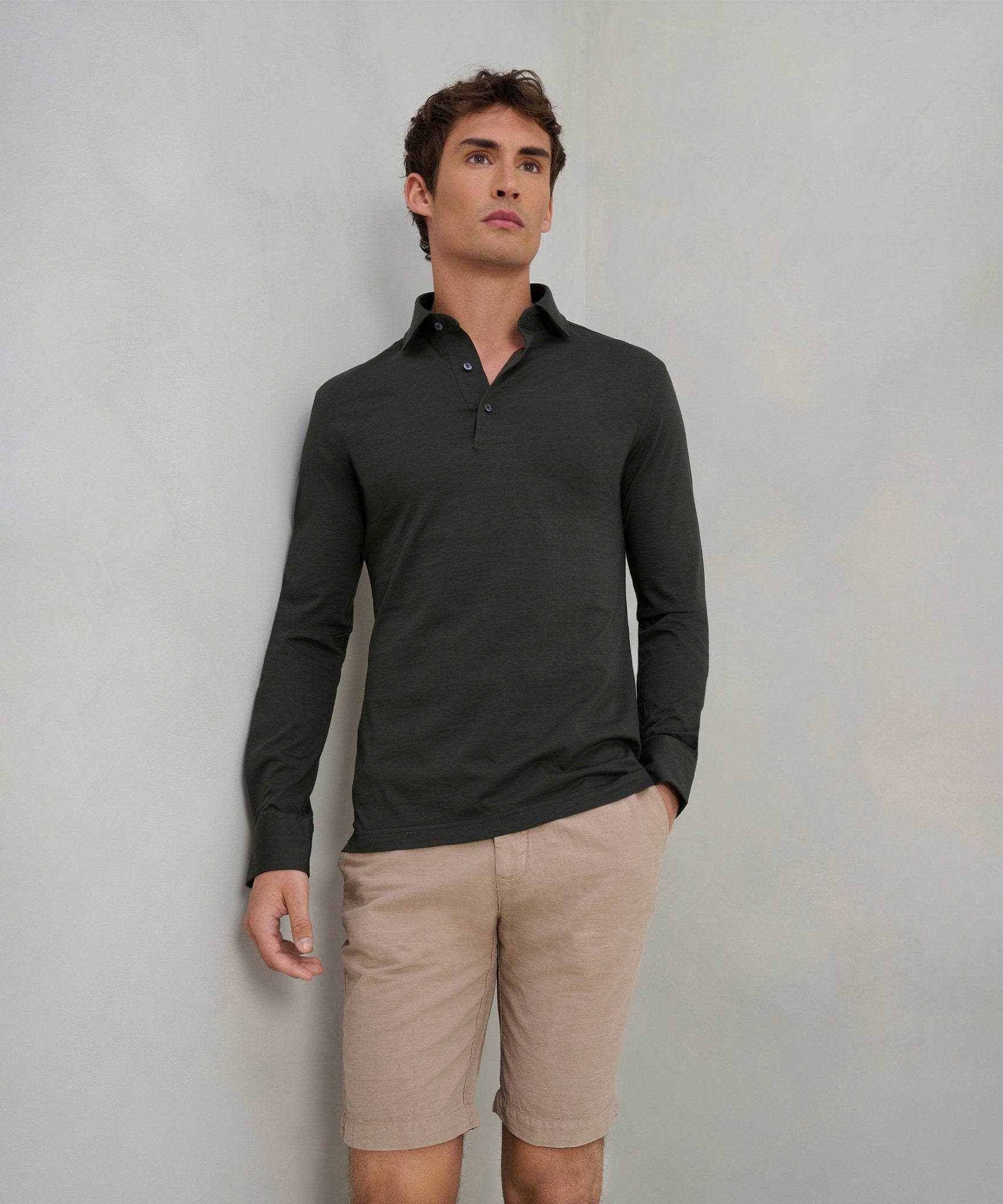 SOCI3TY Lange mouwen polo donkergroen katoen - The Society Shop