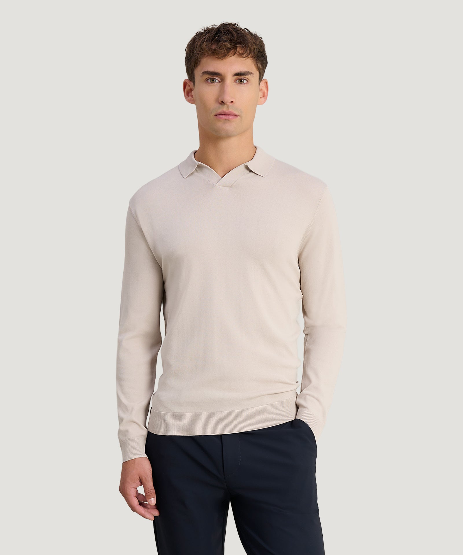 SOCI3TY Limited Long sleeve polo cool dry easy stretch beige - THE SOCIETY SHOP