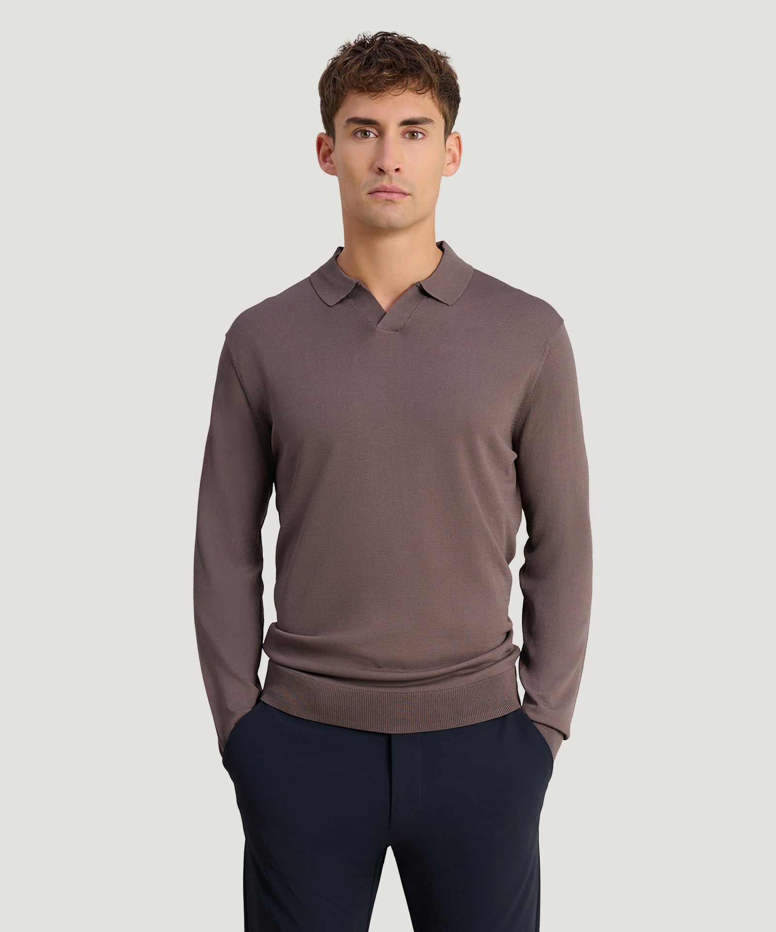 SOCI3TY Limited Long sleeve polo cool dry easy stretch donkerbruin - THE SOCIETY SHOP