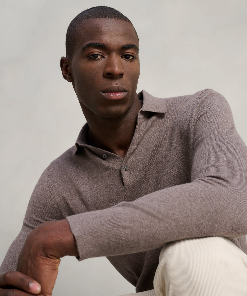 SOCI3TY Limited Long sleeve polo Cotton Cashmere bruin - THE SOCIETY SHOP
