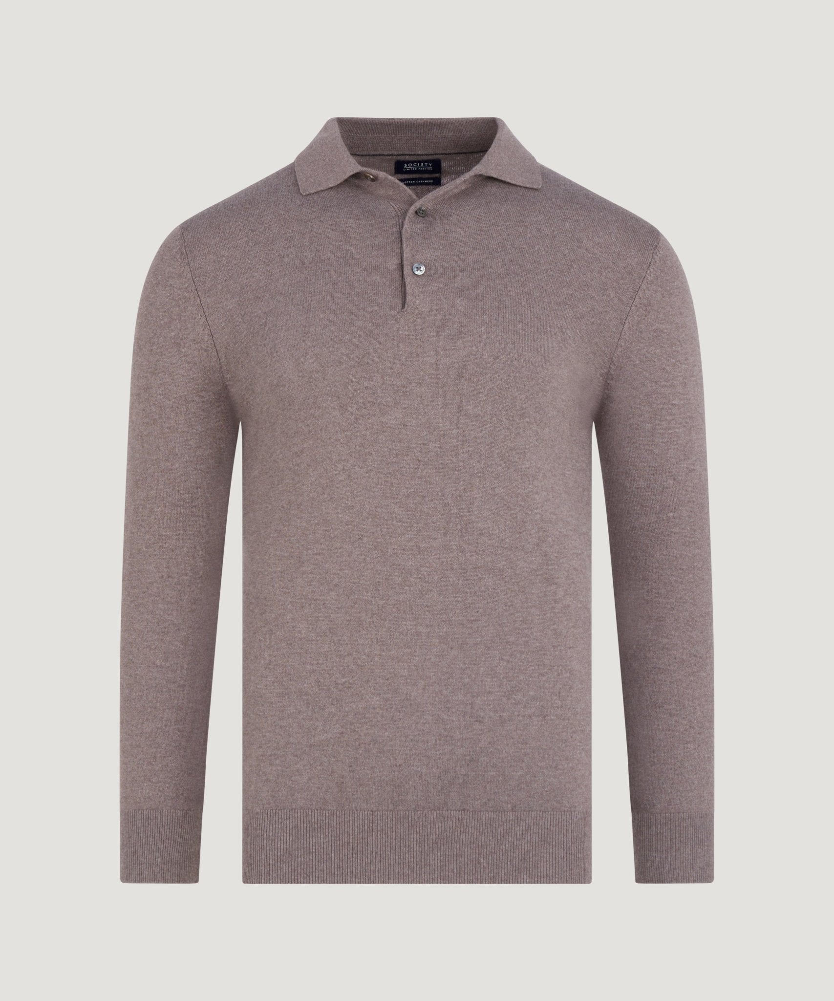 SOCI3TY Limited Long sleeve polo Cotton Cashmere bruin - THE SOCIETY SHOP