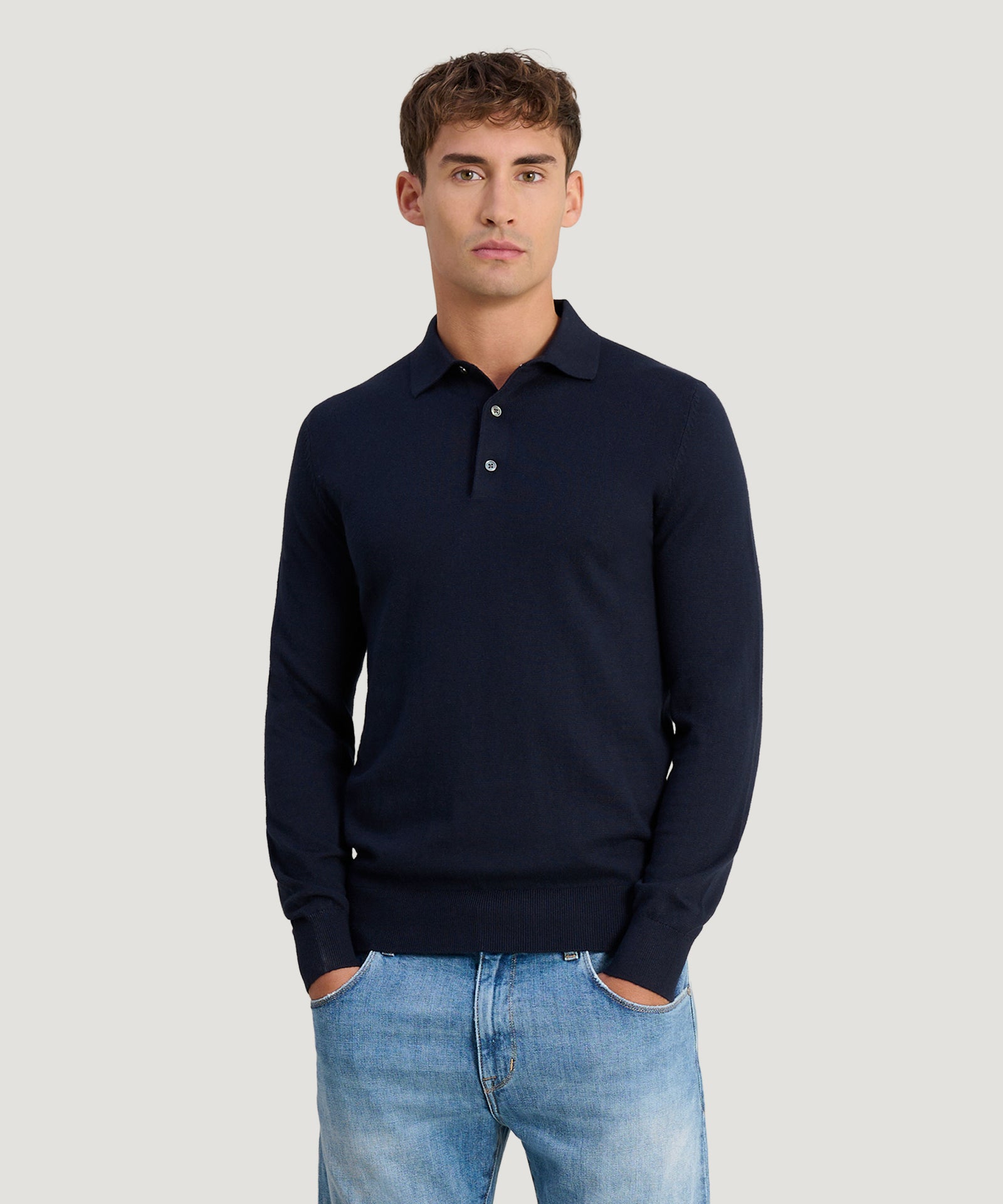 SOCI3TY Limited Long sleeve polo Cotton Cashmere donkerblauw - THE SOCIETY SHOP