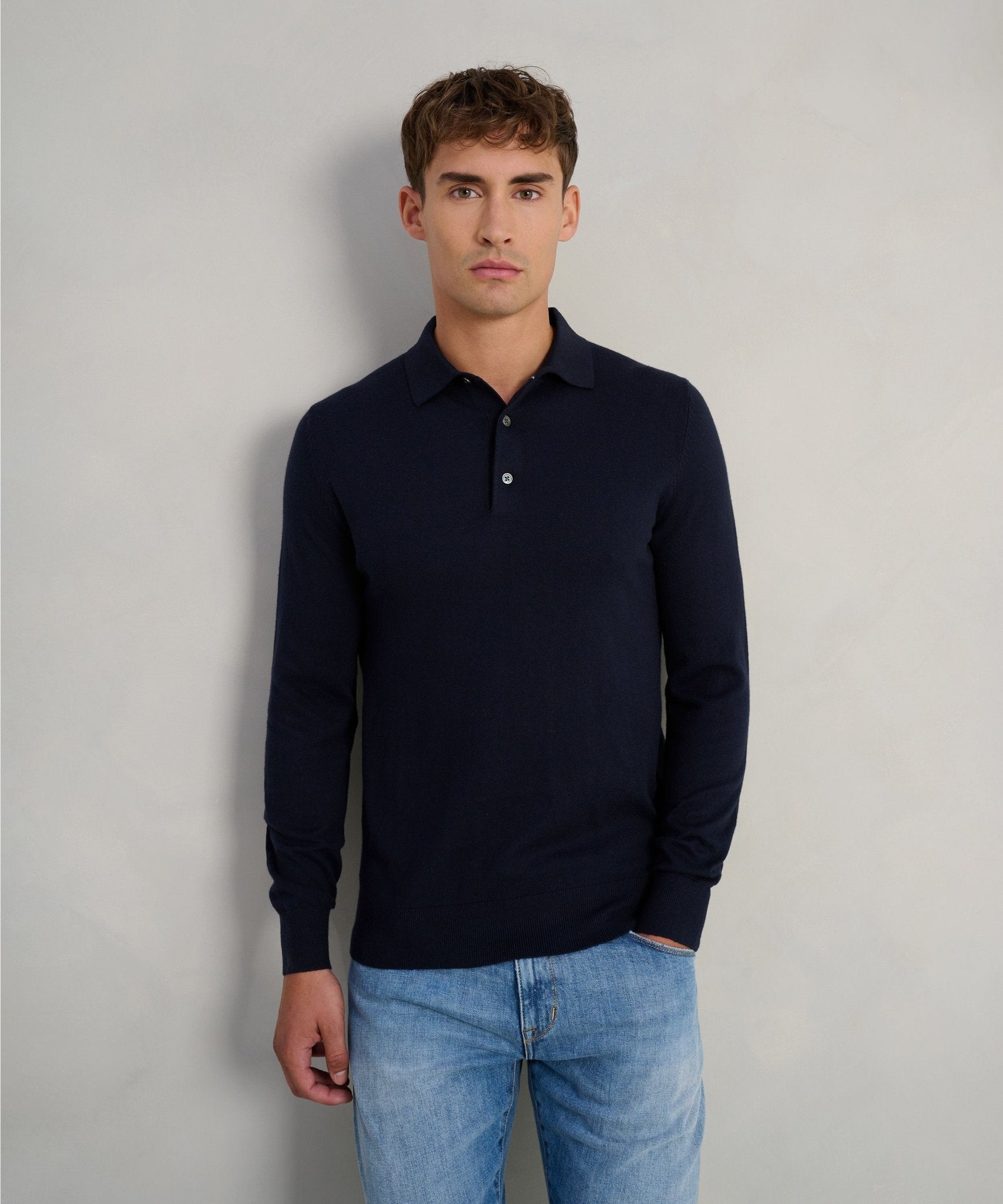 SOCI3TY Limited Long sleeve polo Cotton Cashmere donkerblauw - THE SOCIETY SHOP