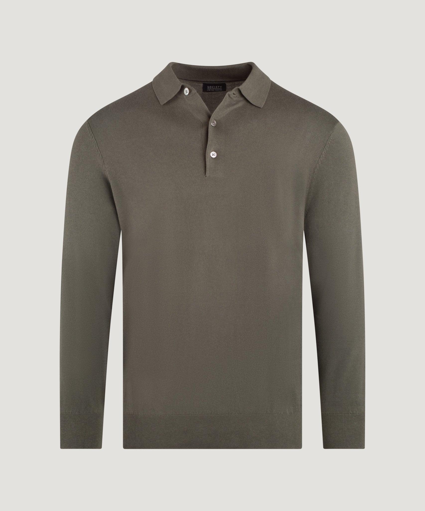 SOCI3TY Limited Fashion Long sleeve polo Cotton Cashmere donkergroen - THE SOCIETY SHOP