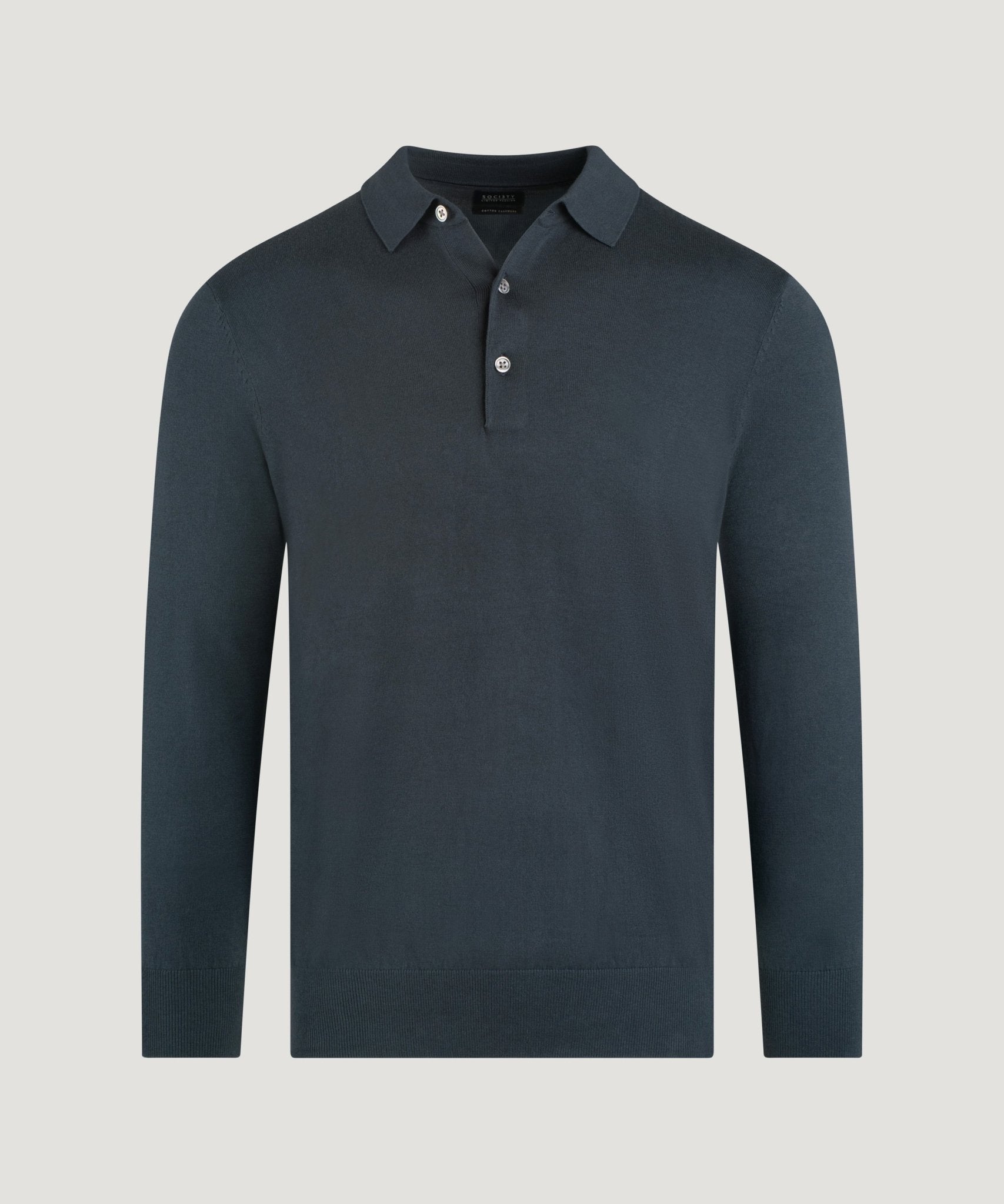 SOCI3TY Limited Fashion Long sleeve polo Cotton Cashmere staalblauw - THE SOCIETY SHOP