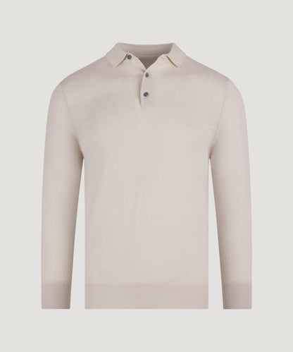 SOCI3TY Long sleeve polo katoen/kasjmier chalk - The Society Shop