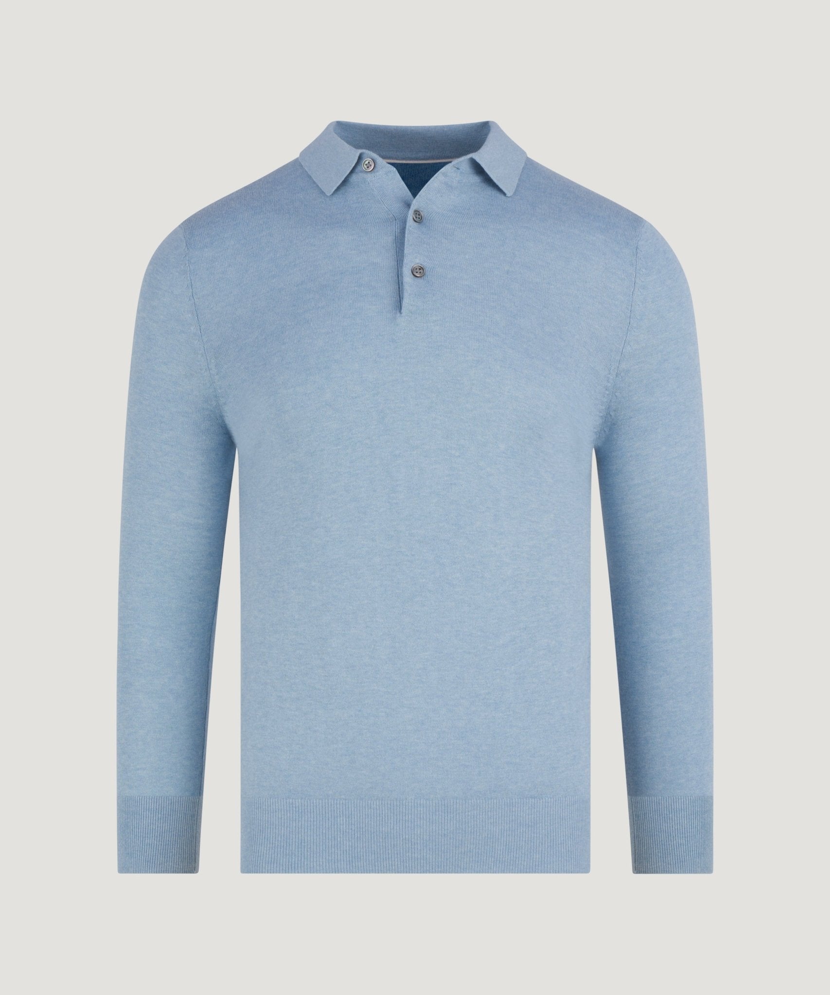 SOCI3TY Long sleeve polo katoen/kasjmier fresco blauw - The Society Shop