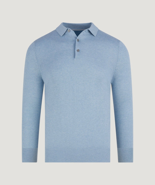 SOCI3TY Long sleeve polo katoen/kasjmier fresco blauw - The Society Shop