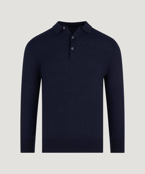 Long sleeve polo katoen/kasjmier neat navy