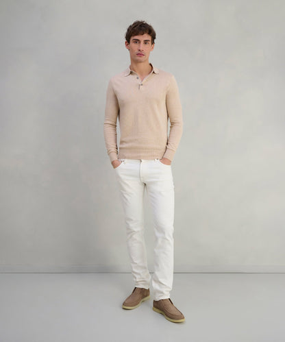 SOCI3TY Long sleeve polo katoen/kasjmier sable beige - The Society Shop