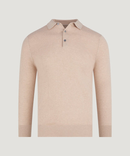 SOCI3TY Long sleeve polo katoen/kasjmier sable beige - The Society Shop