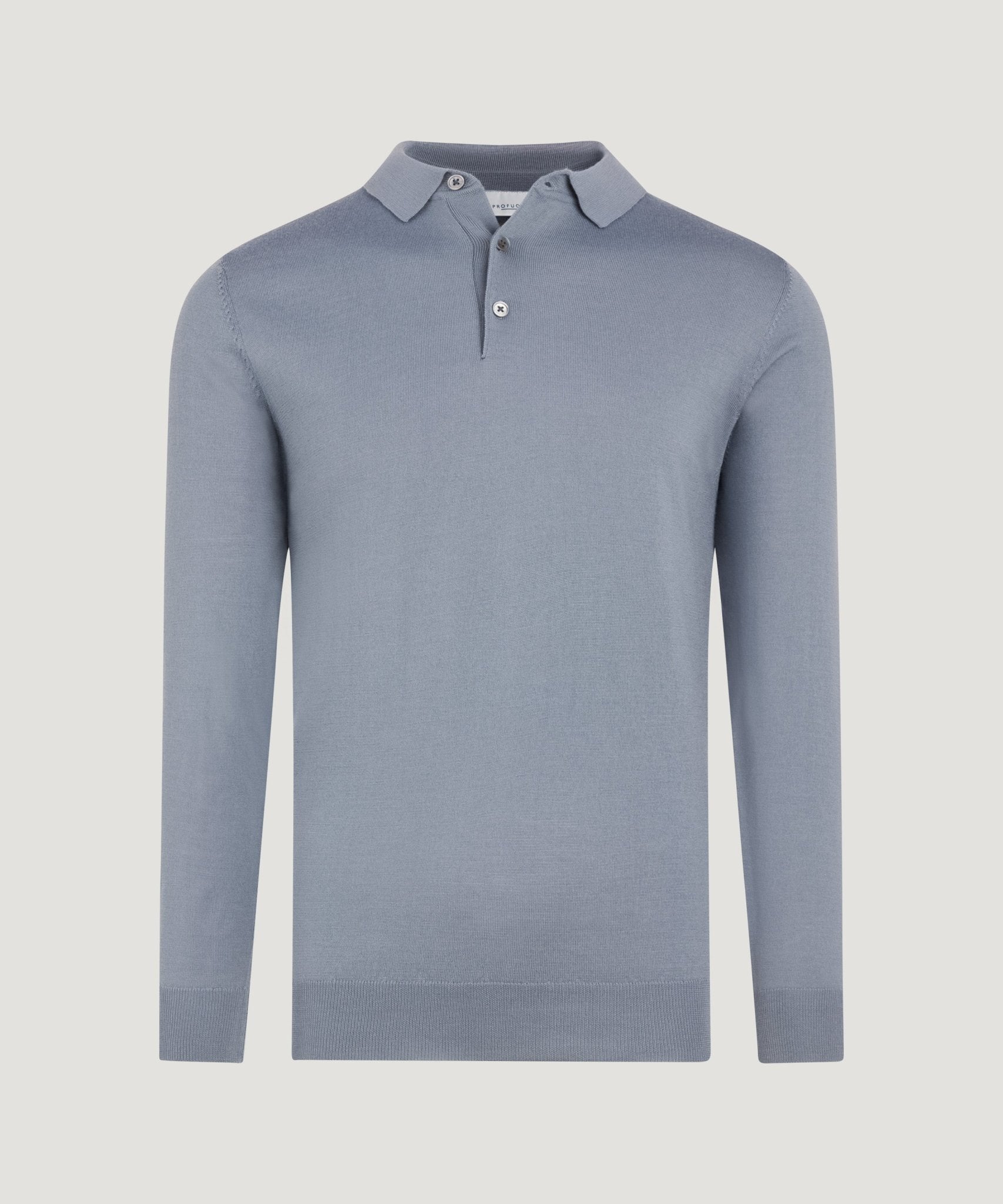 Profuomo Long sleeve polo merino blauw - THE SOCIETY SHOP